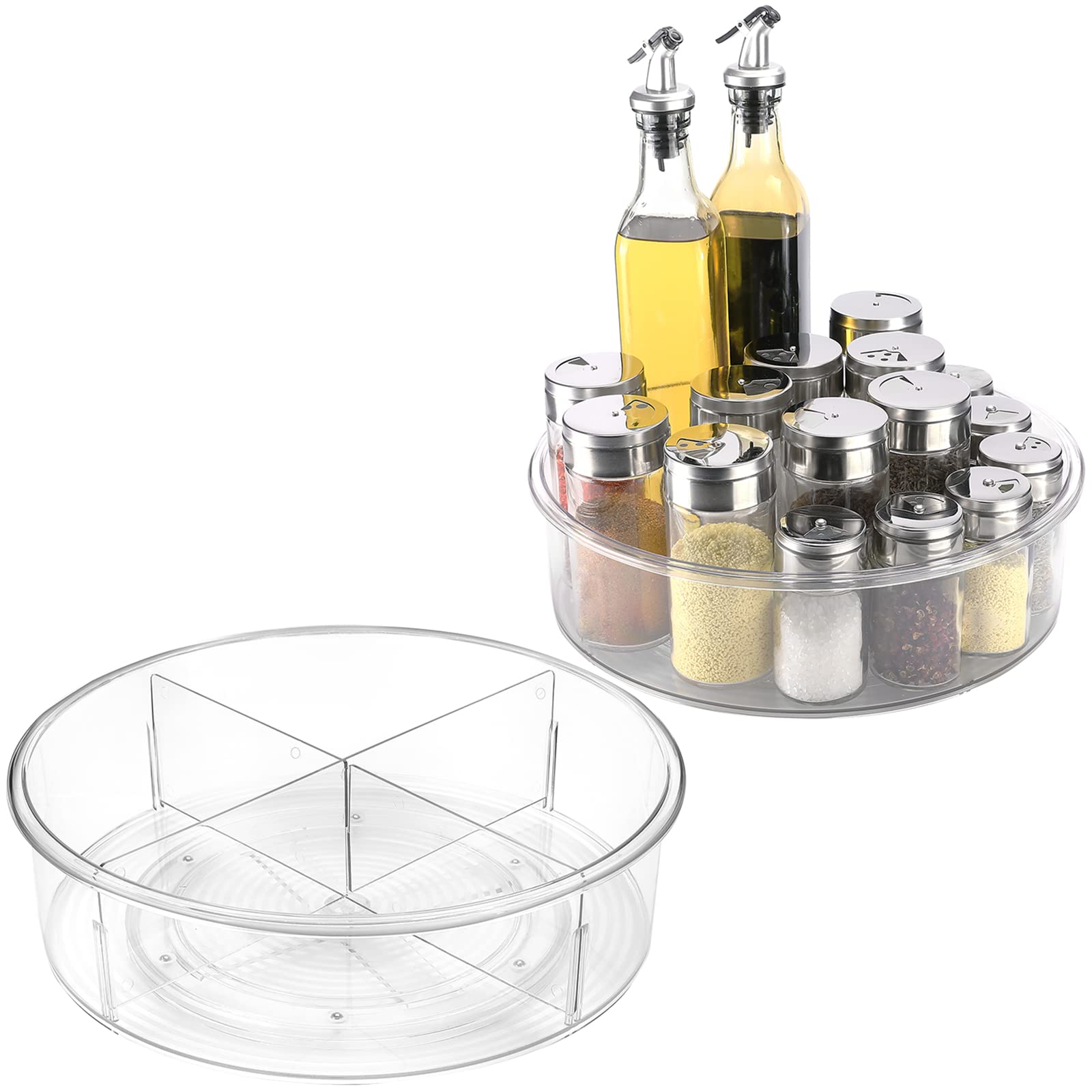 Puricon 2 Pack Lazy Susan Turntable Organizer (1 Large with Divider and