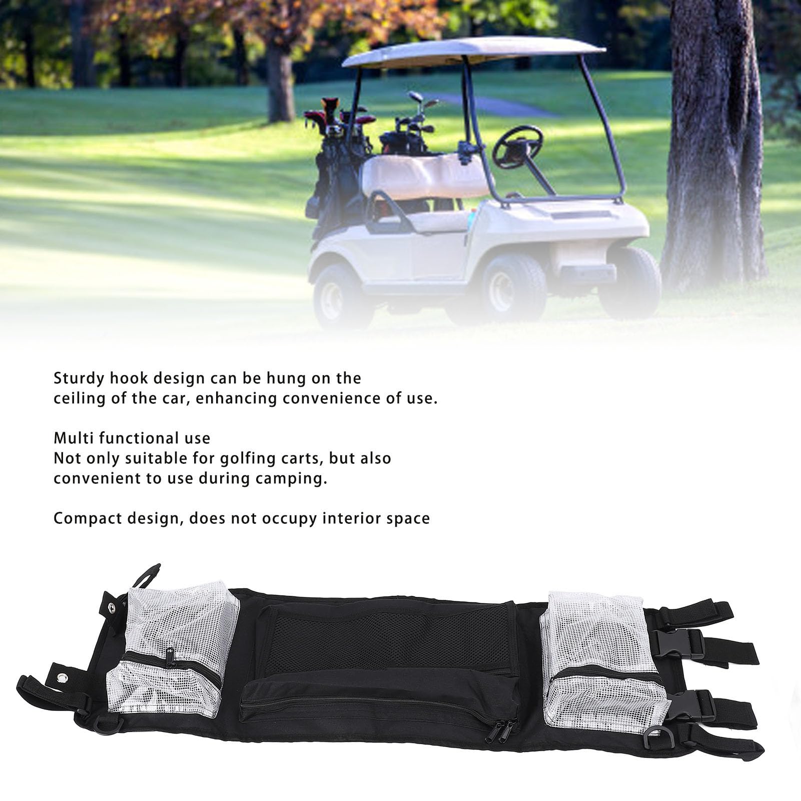 Kuuleyn Car Ceiling Storage Bag Organizer Bag Golfing Cart Overhead Storage Organizer Bag 600D Oxford Cloth Large Capacity Portable Golfing Cart Ceiling Storage Bag Black