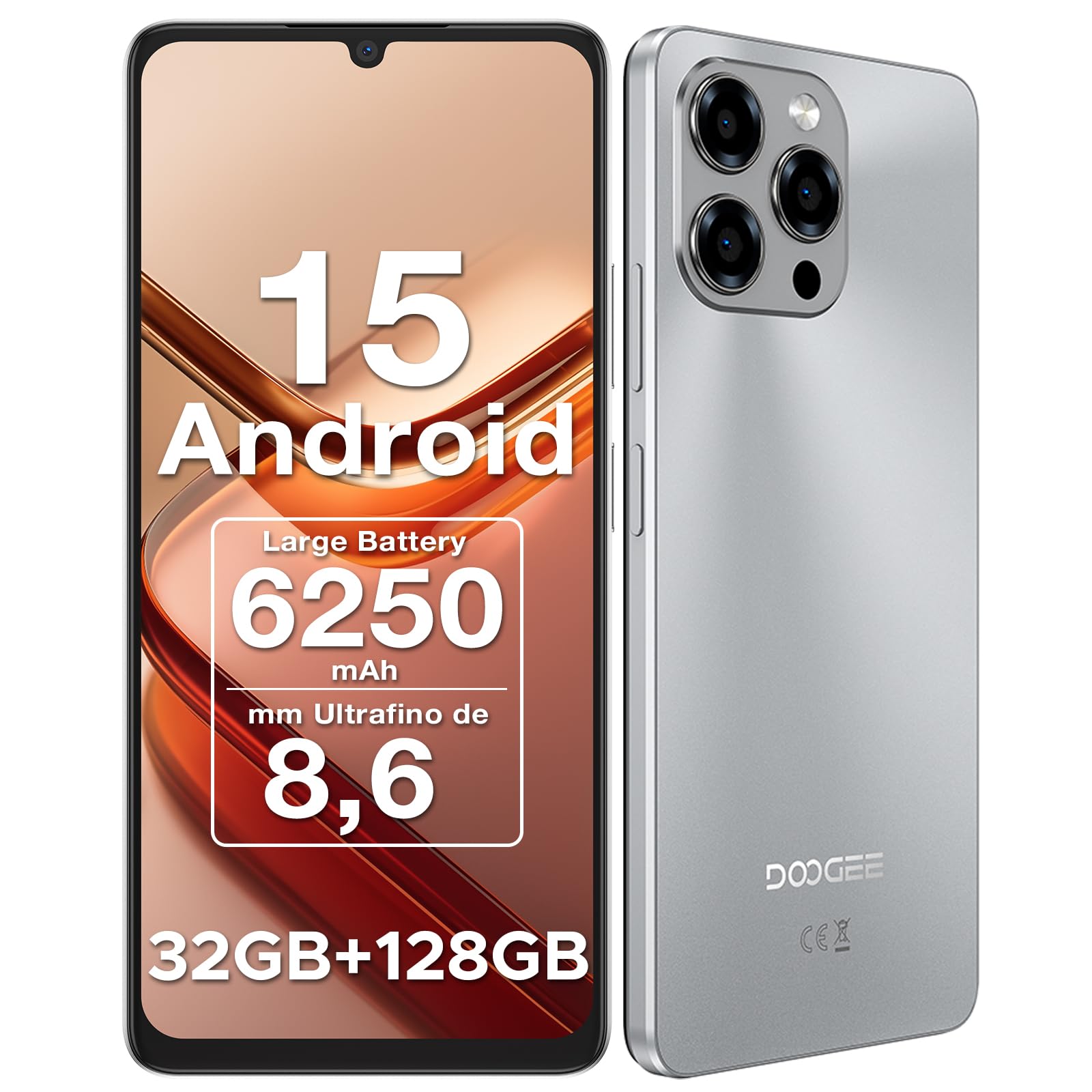 Note 58 Teléfono Movil Android 15, 6250mAh Batería, T7250 Octa Core, 32GB+128GB Smartphone, 6,56" HD+ IPS 90Hz, 16MP+8MP, Cuerpo de 8,6mm Telefono, Face ID/NFC/OTG/GPS/Doble SIM 4G Movil