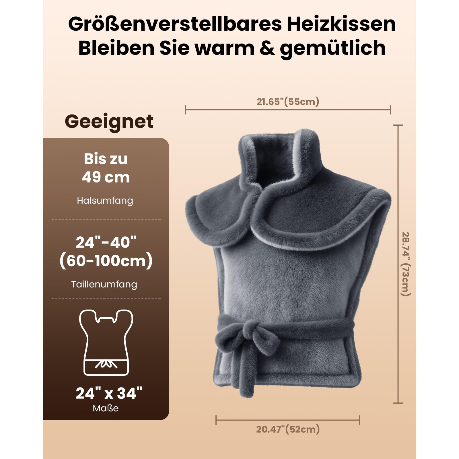 BOB AND BRAD Heizkissen Für Rücken Schulter Nacken, 60x85 Elektrisches Rückenwärmer Mit 6 Wärmestufen, 4 Timer, Schnelle Erwärmung, mit Taillenriemen, Flanell, Waschbar, Geschenke für Damen Herren