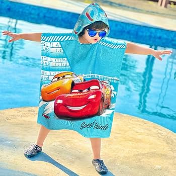 Sassoon Cars Cartoon Printed Hooded Poncho Towel for Kids (Pack of