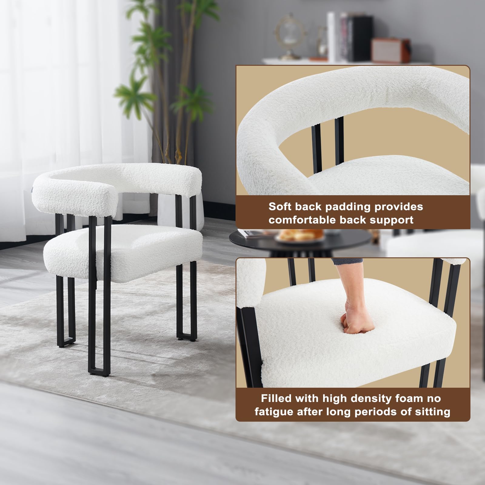 WOLTU 4 x krzesła do jadalni, krzesła z podłokietnikami, designerskie krzesło kuchenne, krzesło do jadalni, salonu, sypialni, z metalu szenilowego, kremowe EZS25cm-4
