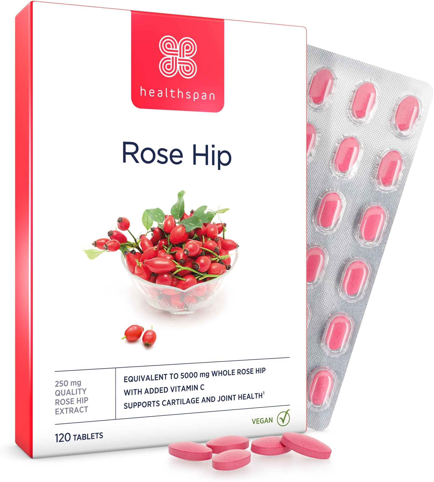 Healthspan Rose Hip 5,000mg (120 Tablets) | Supports Joints & Immune Health | Helps Maintain Healthy & Flexible Joints | Added Vitamin C | High in Flavonoids & Polyphenols | Vegan