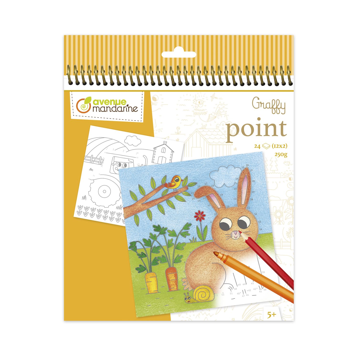 Mandarine Avenue GY153C - One Dot-to-Dot Colouring Book - 24 pages - From 5 years old - FARM THEME - Children's Creative and Leisure Activity - ART DIY