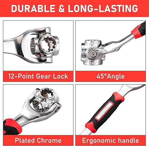 Miniatura 8 de Toolwiz Llave universal 52 en 1 ajustable multifuncional con cabeza giratoria de 360 grados, para quitar tornillos, tuercas, sujetadores para