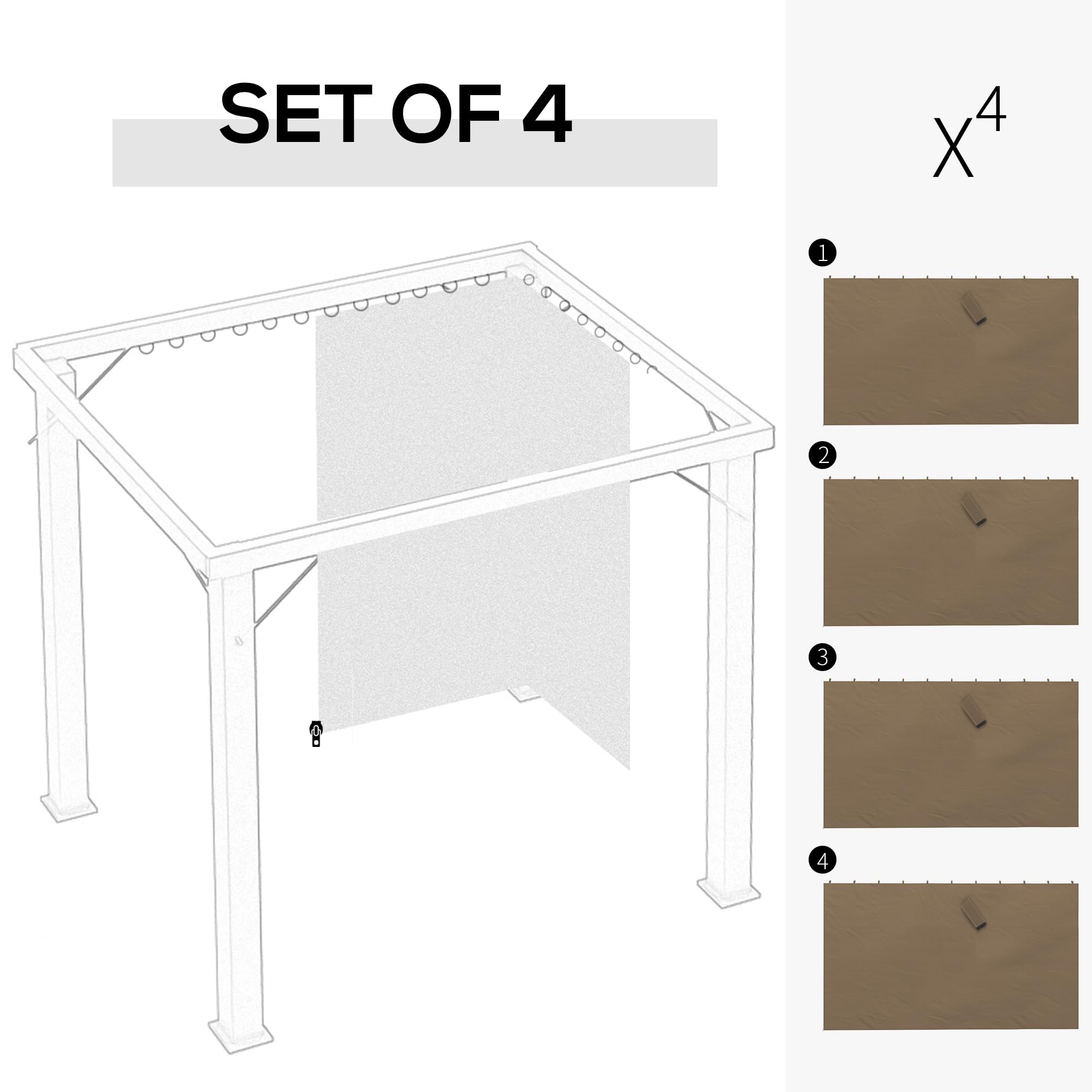 Outsunny 4er-Pack Ersatz-Vorhänge für 3x4m-Pavillon Dunkelbraun | Sichtschutz, Außenpavillon-Seitenwände, Zubehör