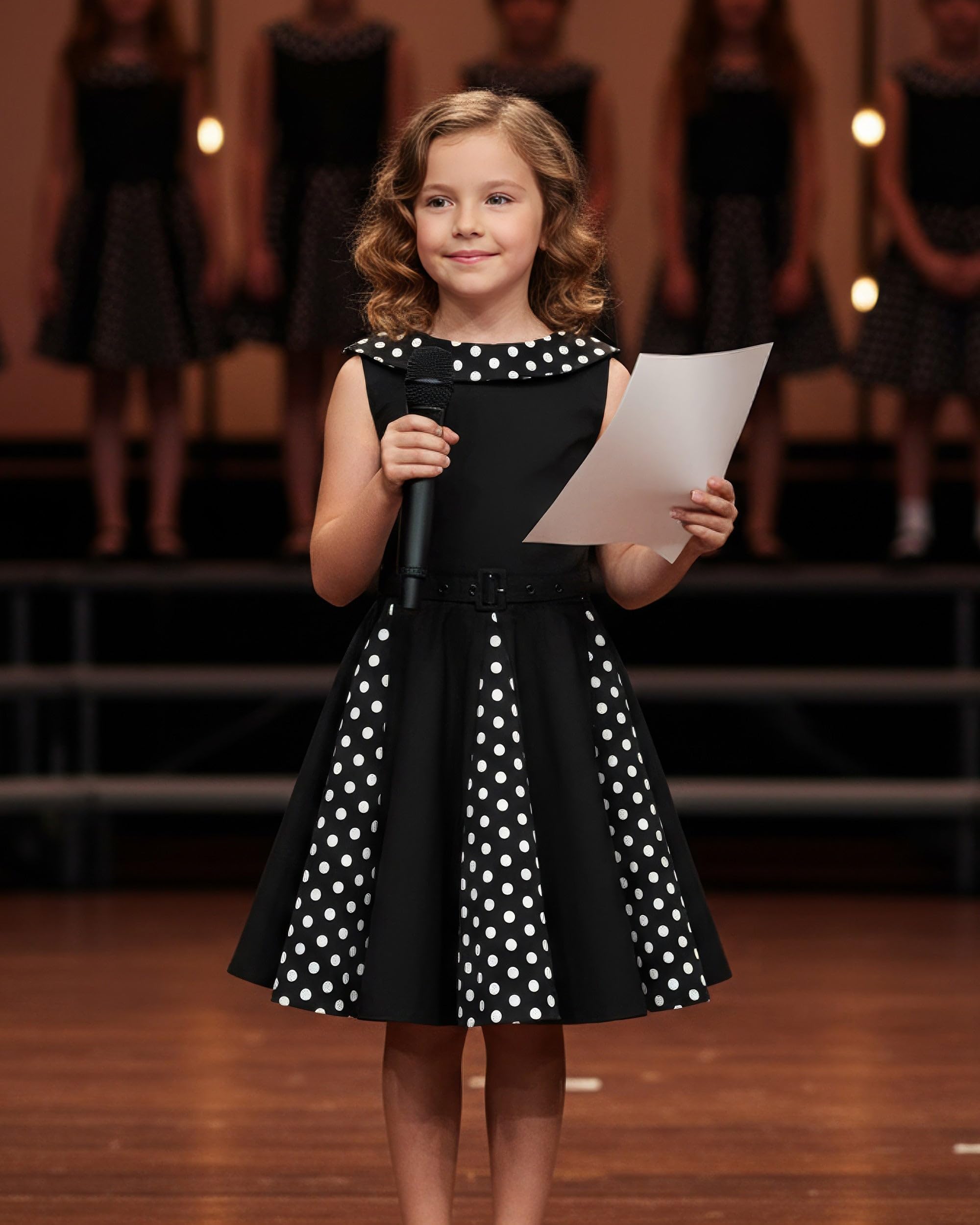 BlackButterfly Vestito Bambina Alexia a Barchetta | Gonna a Ruota, Pannello a Pois, Senza Maniche, Foderato, Zip Dietro, Cintura Removibile, 3-14 Anni