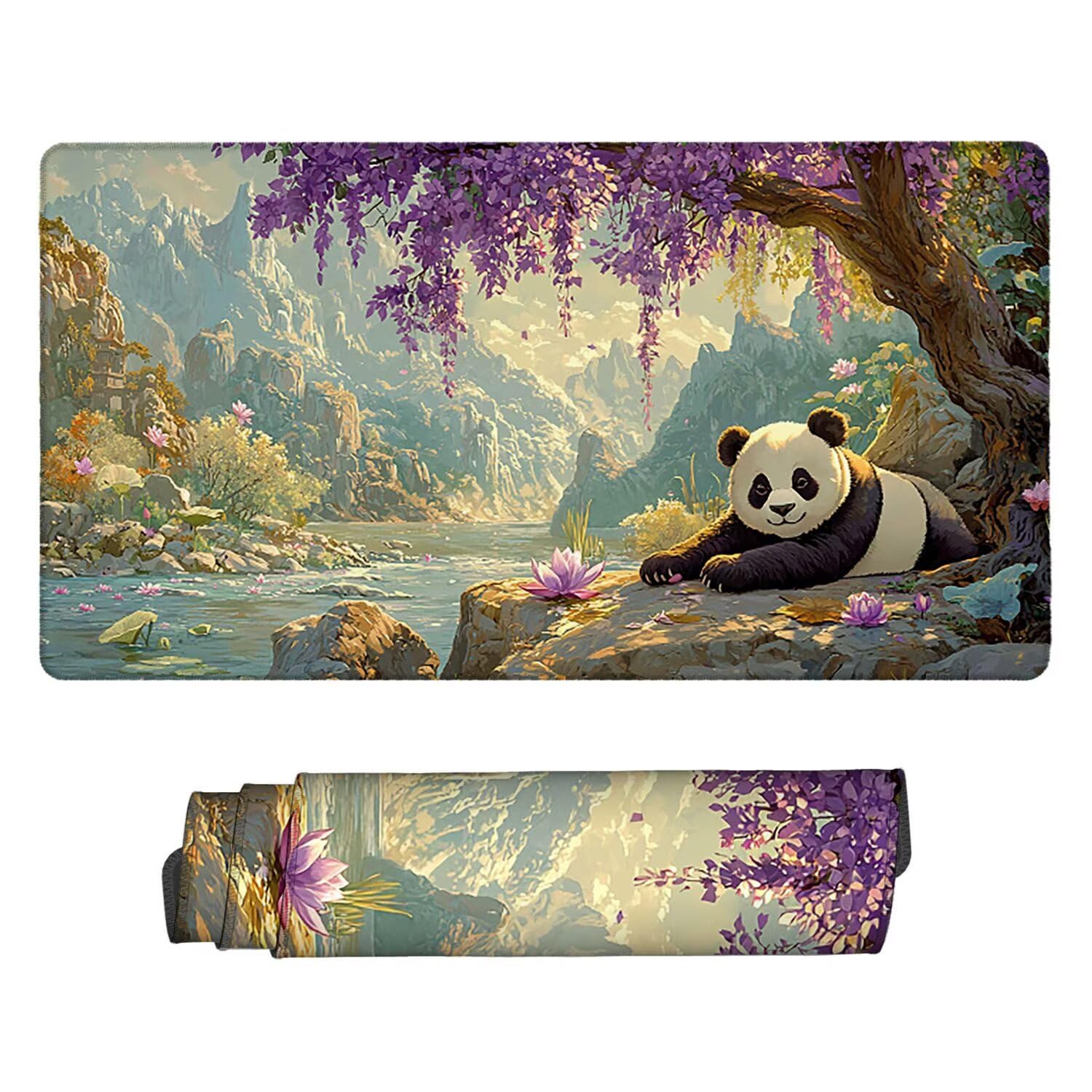 Podkładka pod mysz do gier XXL Mousepad 1000 x 500 mm, duża podkładka pod biurko z antypoślizgową gumową podstawą dla graczy, poprawia precyzję i szybkość (krajobraz Panda) X-927