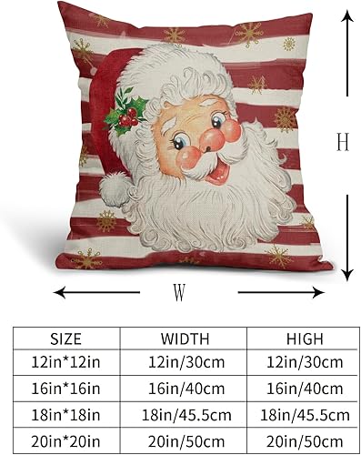 Miniatura 5 de Juego de 2 fundas de almohada rojas de Papá Noel de 20 x 20 pulgadas, diseño de copos de nieve dorados de Navidad a rayas, fundas de almohada