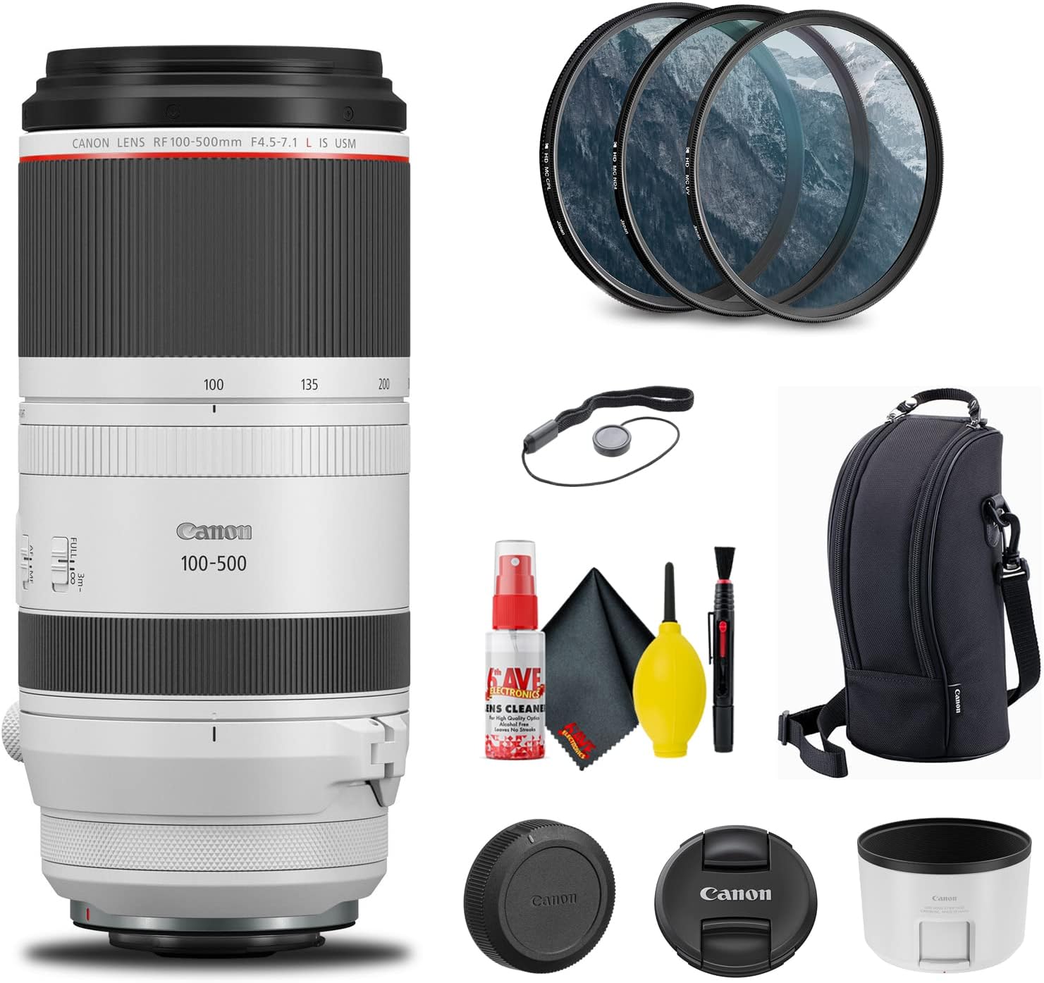 Canon RF 100-500mm f/4.5-7.1L is USM Lens (4112C002) + Filter Kit + Cap Keeper + Cleaning Kit + More (Renewed)