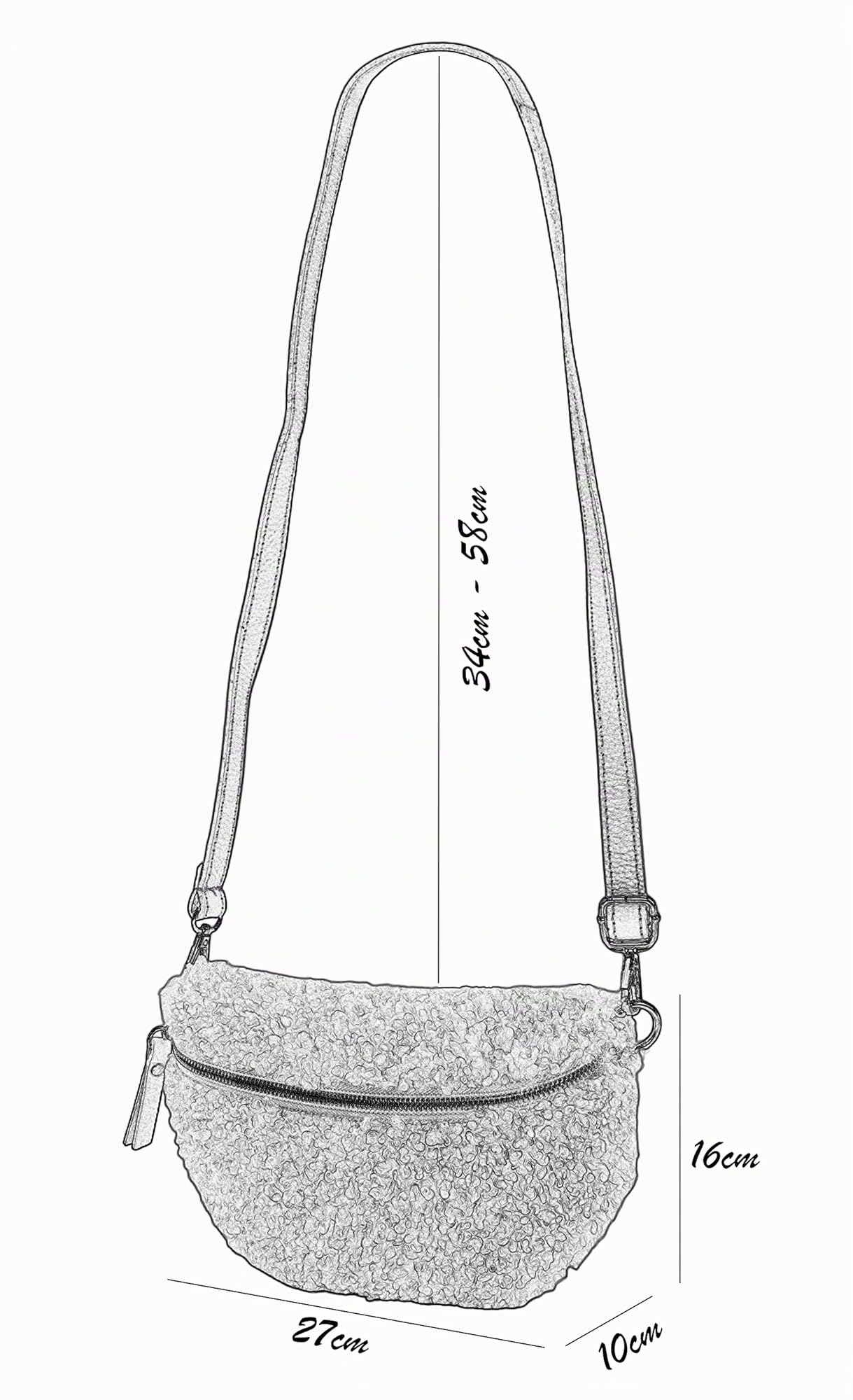 SH Leder ® Kate G358 Sac banane en peluche pour femme avec bandoulière en cuir véritable 27 x 16 cm