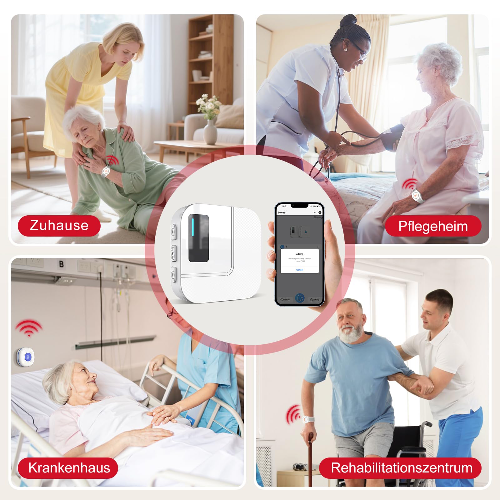 CallToU Botón de emergencia para personas mayores en teléfono móvil, llamada de emergencia para familiares | Notificación de aplicaciones, control de teléfono móvil, varias personas compartidas, pulsera de nailon, sistema ampliable