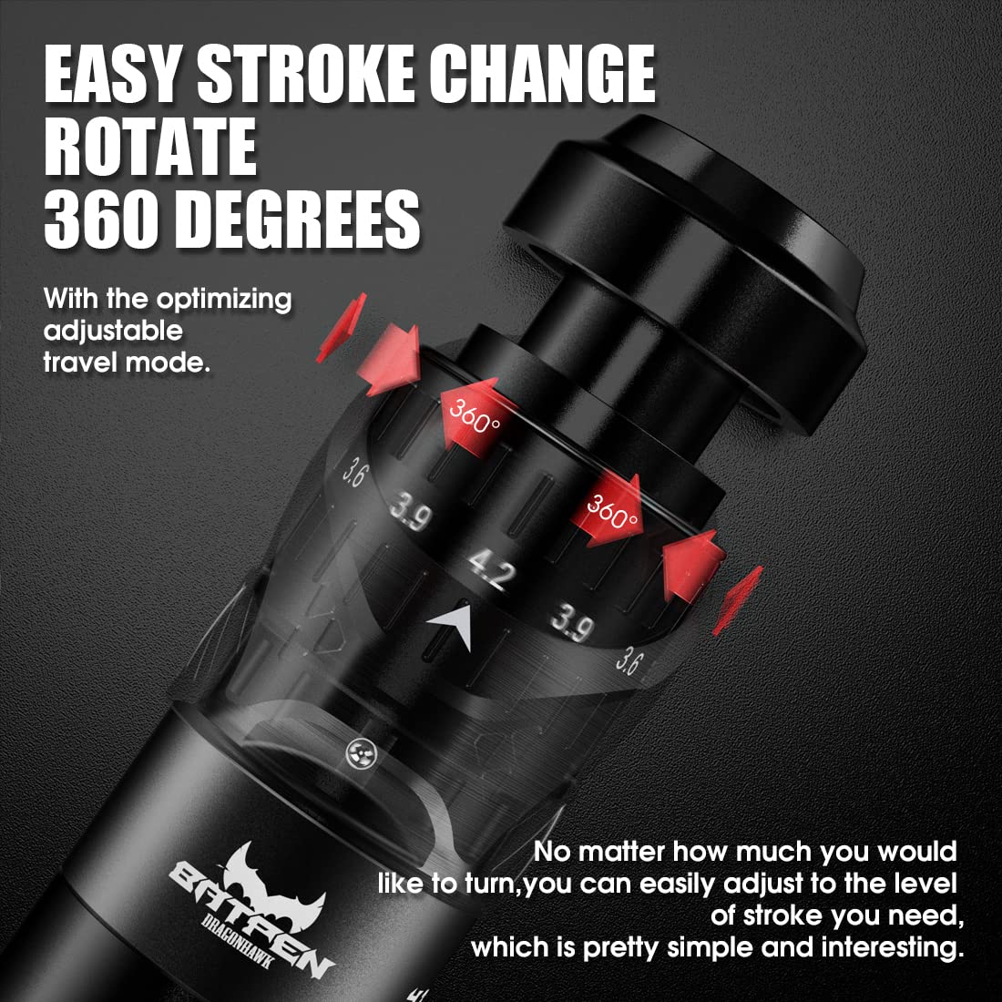 Dragonhawk Fold Tattoo Pen Machine 2.4mm-4.2mm 7 Strokes Length Professional Cartridges Gun Custom Motor for All Tattoo Styles Q850 (Black) 1