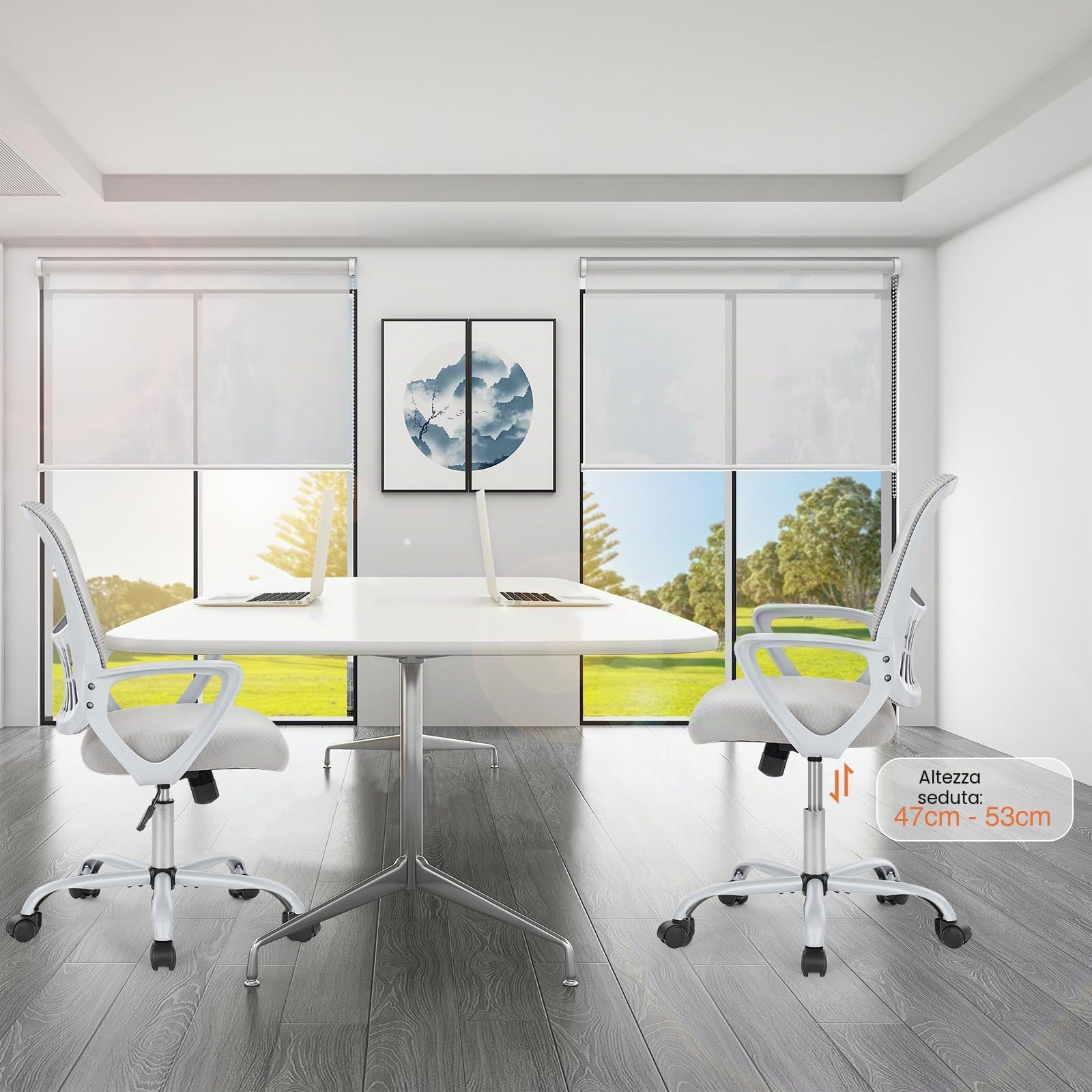 Sweetcrispy Bürostuhl Ergonomisch scrivania con Supporto Lombare, braccioli Regolabili, Sedia Girevole, Adatta per Ufficio e Camera da Letto (Nero), Metallo, Grigio, Fester Handlauf