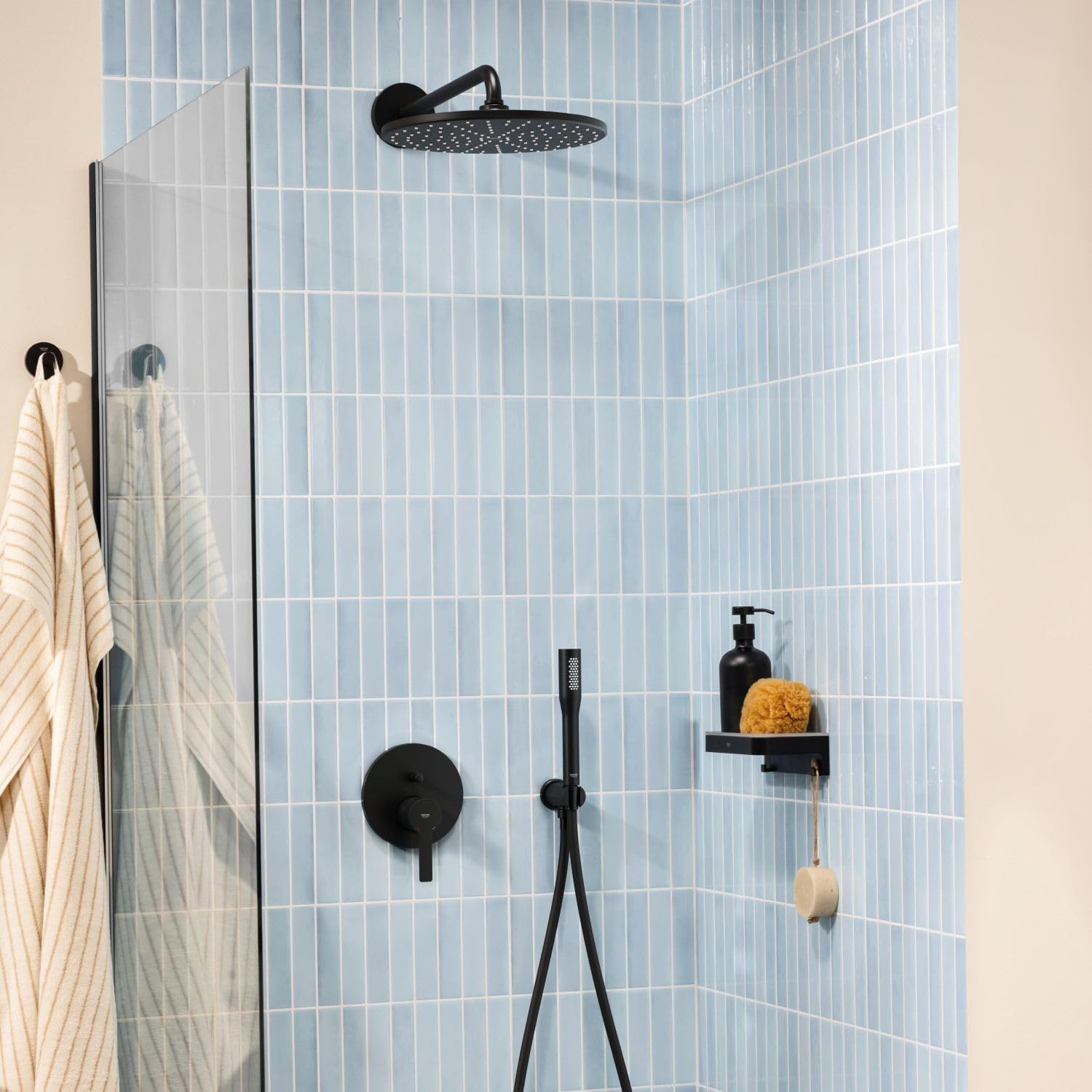 GROHE Lineare - Grifo de baño/ducha empotrado con inversor de 2 vías (palanca metálica, cartucho cerámico 46mm, sin cuerpo empotrado), negro mate, 240642431