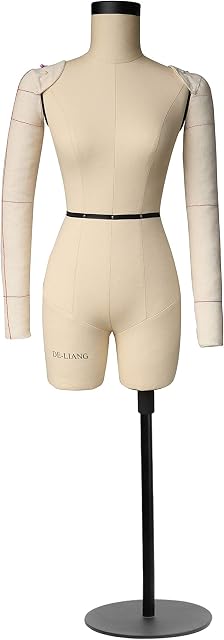 DE-LIANG Half Scale Dress Form with Soft Arm(Not Full Size) Female Miniature 1/2 size Tailor Sewing Dressmaker Dummy Half body Trouser Fitting Model for Fashion Design Beige