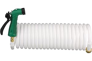 Seachoice White 25-Foot Coiled Washdown Boat Hose with Sprayer and Brass Fittings