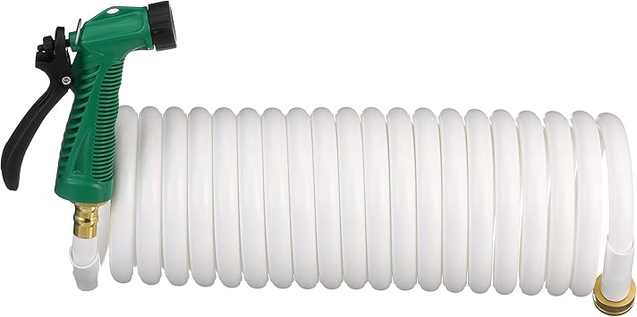 Seachoice Coiled Washdown Hose w/ Sprayer and Brass Fittings, 25 Ft., White
