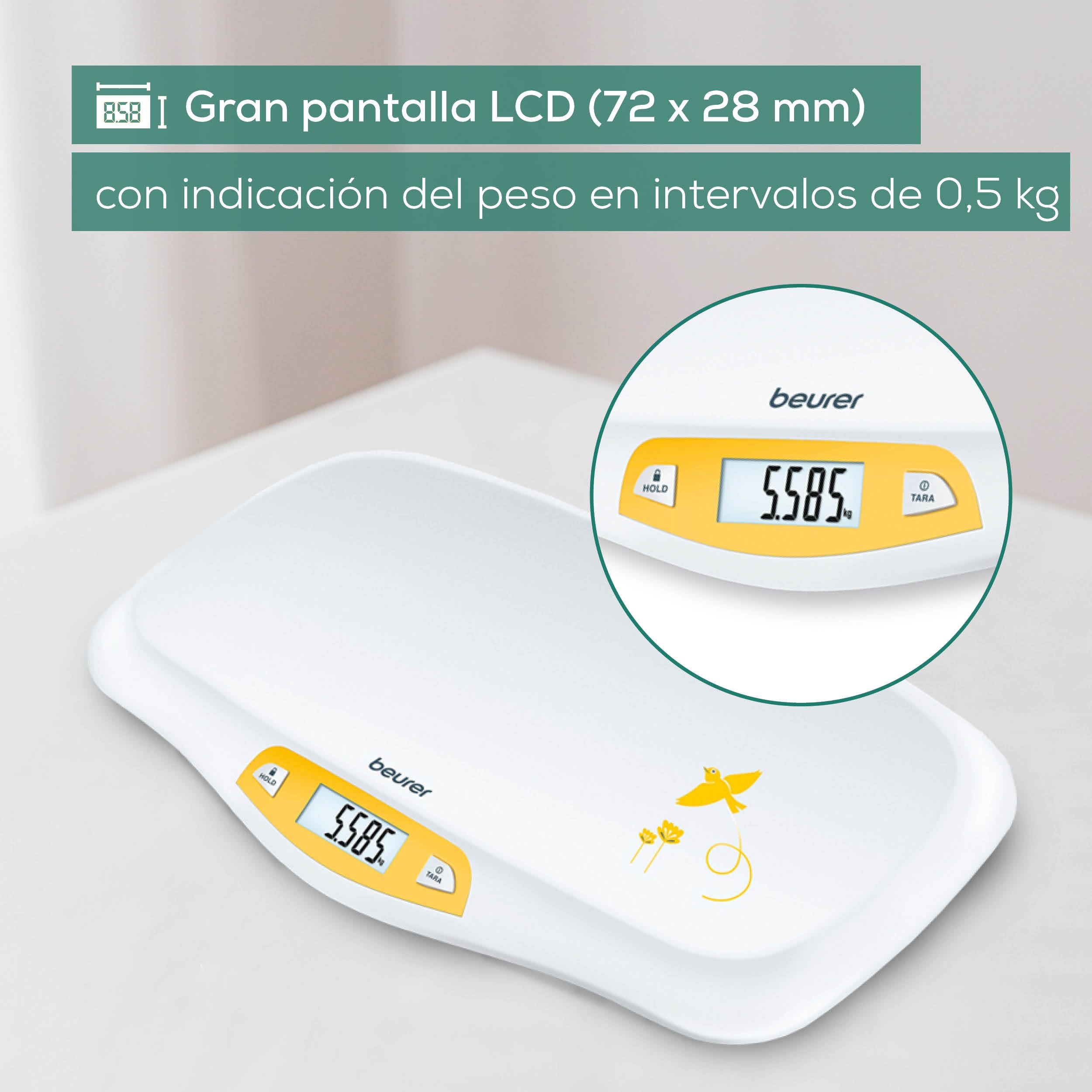 Beurer BY 80 Báscula para bebés, 20 kg, 5 g, función tara y retención