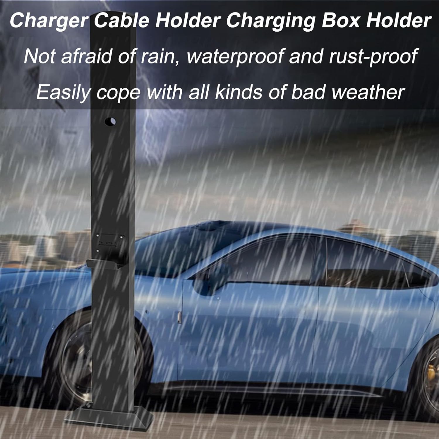 Electric Vehicle Charging Station Stand, Durable EV Charger Cable Holder for Indoor/Outdoor Use, Space-Saving Design, Easy Installation, Compatible with All EVs,Black
