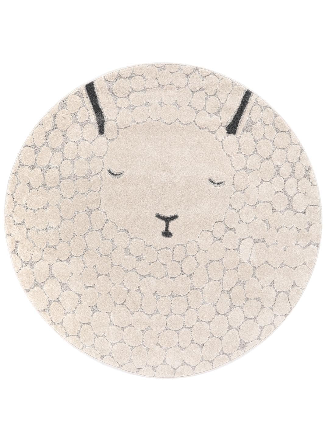 RugVista Lollo Lamm Tapis pour Enfants, Ø 100 cm, Greige/Beige