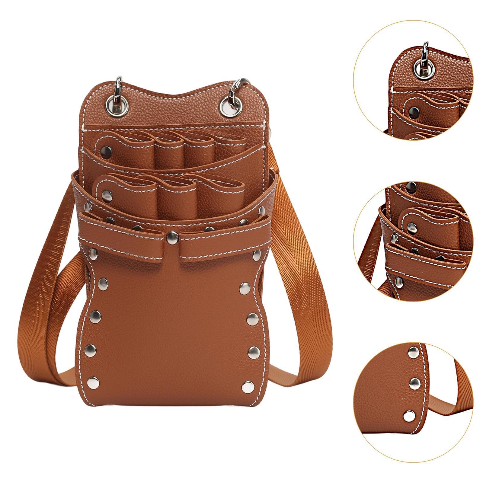 Borsa Porta Forbici da Parrucchiere, Porta Forbici da Salone con Cintura Tracolla, Borsa Porta Attrezzi per Parrucchieri in, Marrone
