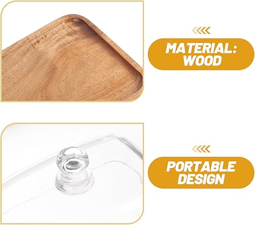 Miniatura 6 de HEMOTON Soporte para tartas con cúpula de madera, bandeja para servir, soporte rectangular para tartas, tabla de queso, soporte de exhibición de