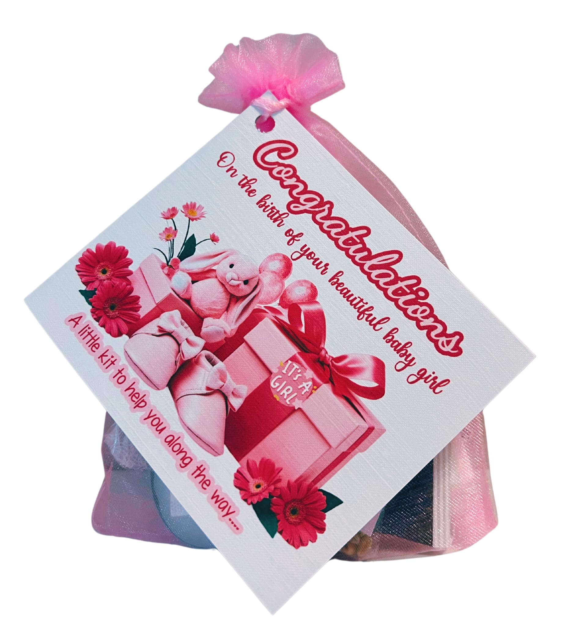 New Baby Girl Congratulations Survival Kit - Gift Set & Card - New Parent Novelty Survival Kit Keepsake