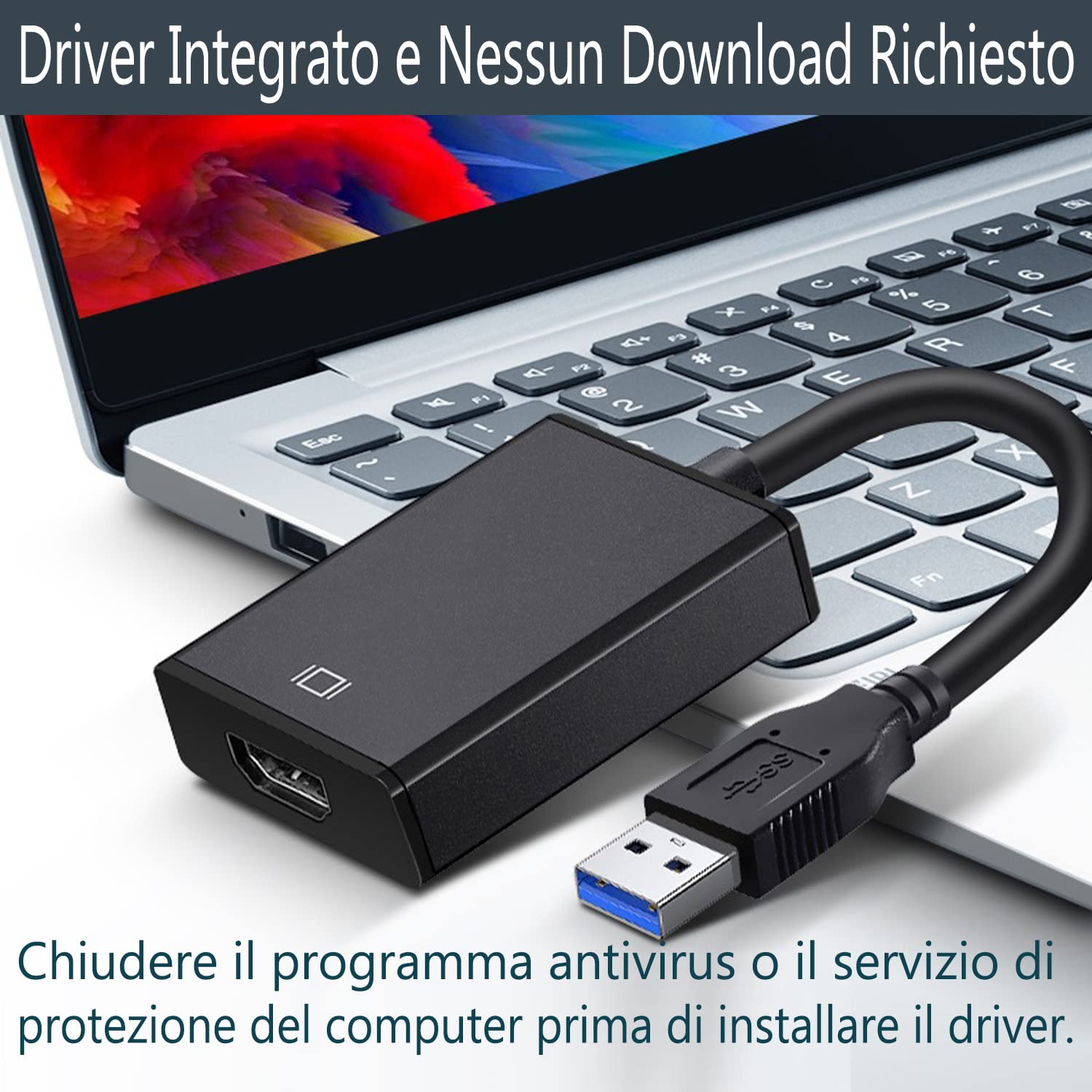Adattatore da USB a HDMI, USB 3.0/2.0 a HDMI Audio Video Adapter HD 1080P Video Video Cavo Convertitore per PC, Laptop HDTV TV compatibile con Windows 7/8/10/XP