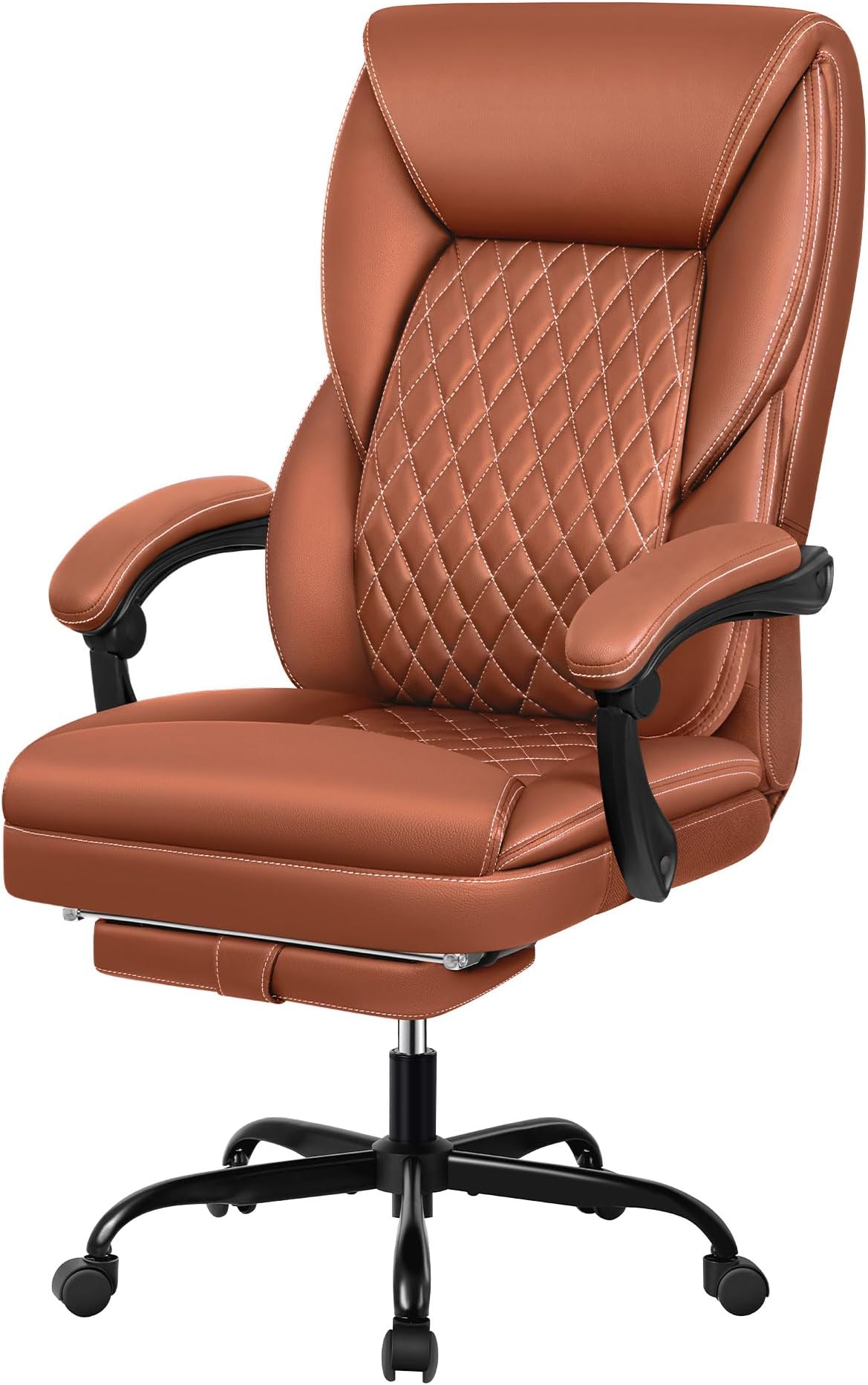 Office Chair, Big and Tall Executive Office Chair with Foot Rest Ergonomic Home Office Desk Chairs Reclining High Back Leather Chairs with Lumbar Support (Brown)