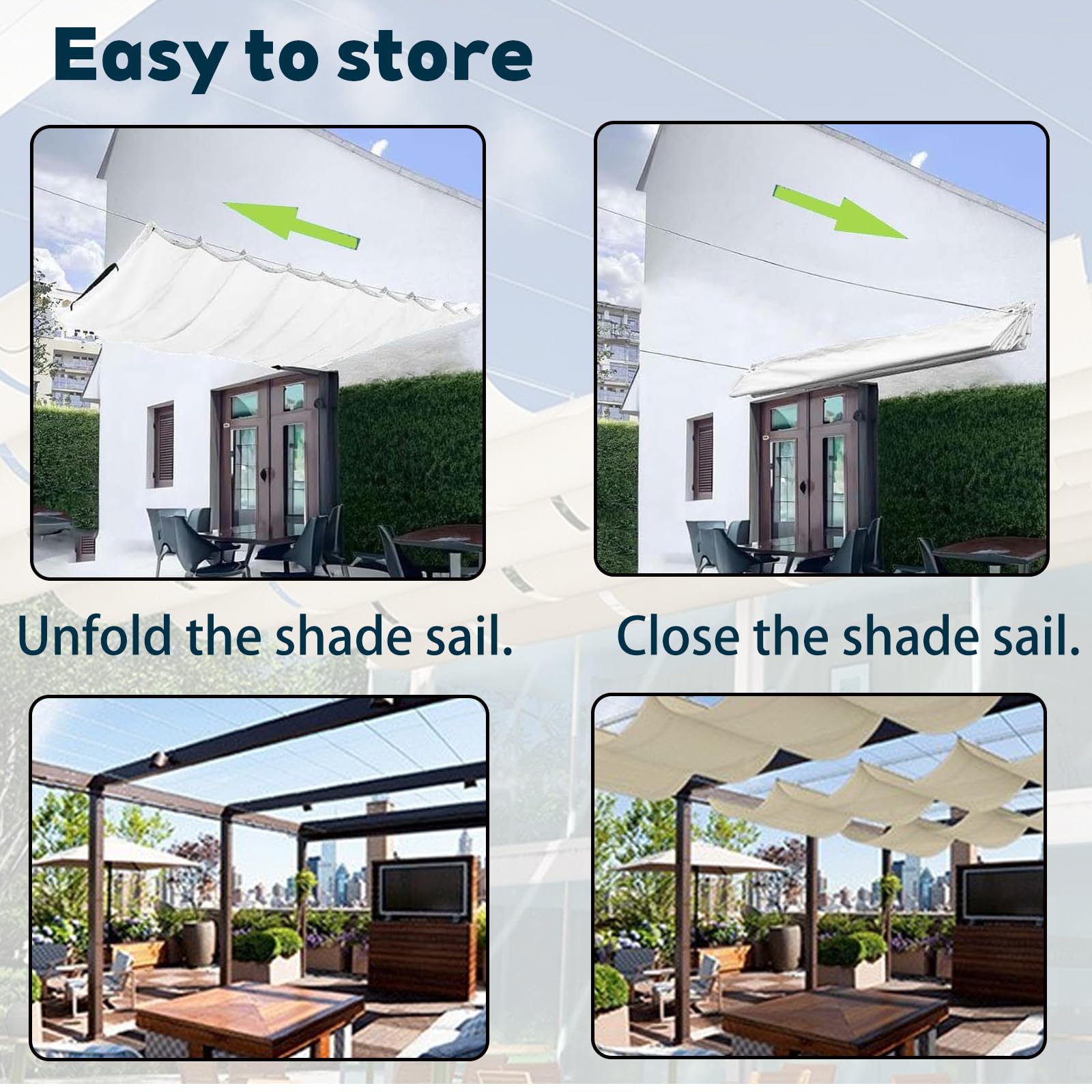 Telone parasole retrattile impermeabile, 1 x 4 m, protezione UV, grande parasole per esterni, patio, giardino e feste, baldacchino rinfrescante blu scuro per l'estate