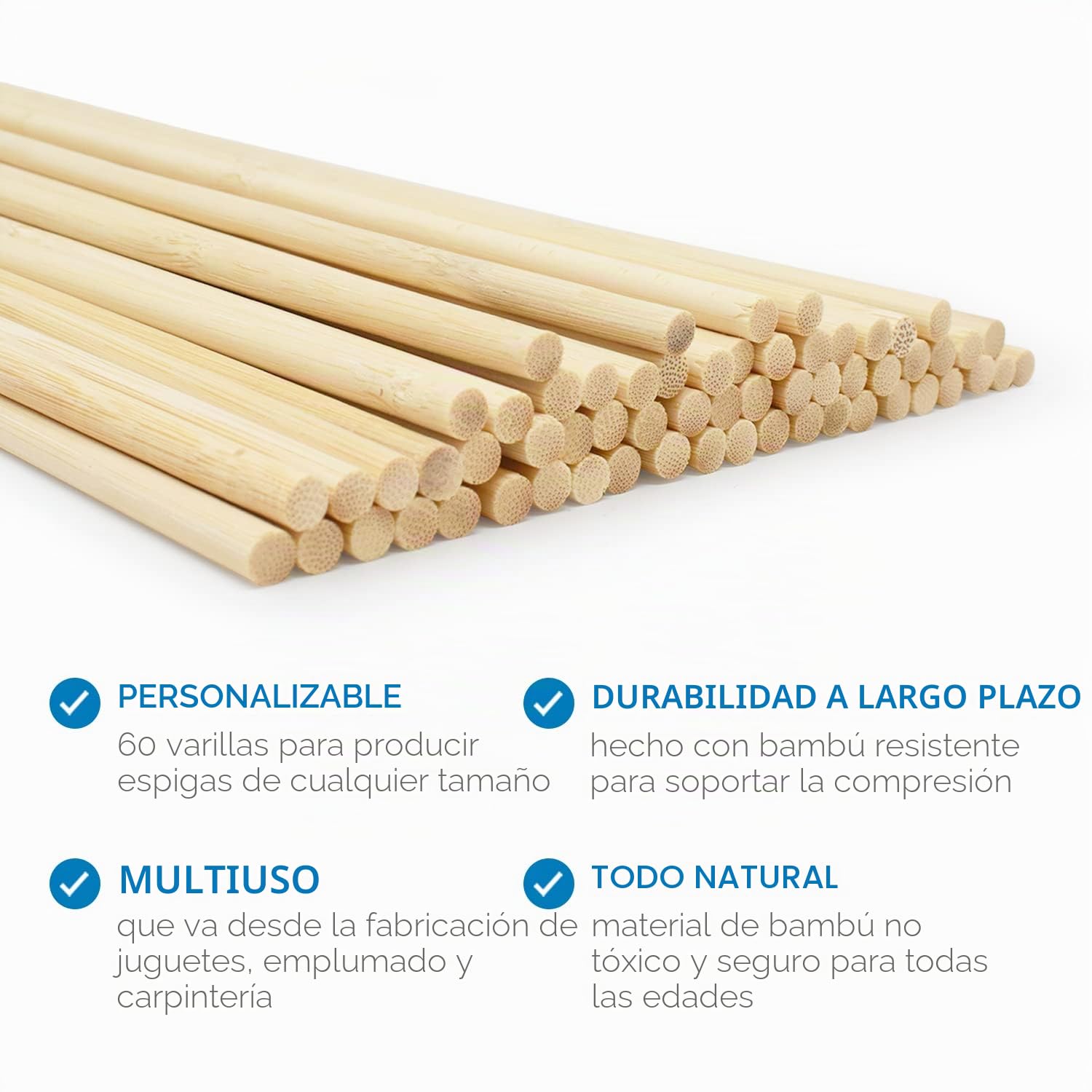 Joejis Pack de 60 Palitos de Madera Redondos - Madera de Bambú Natural - Proyectos de manualidades - Varillas de Bambú - 30 cm x 6 mm