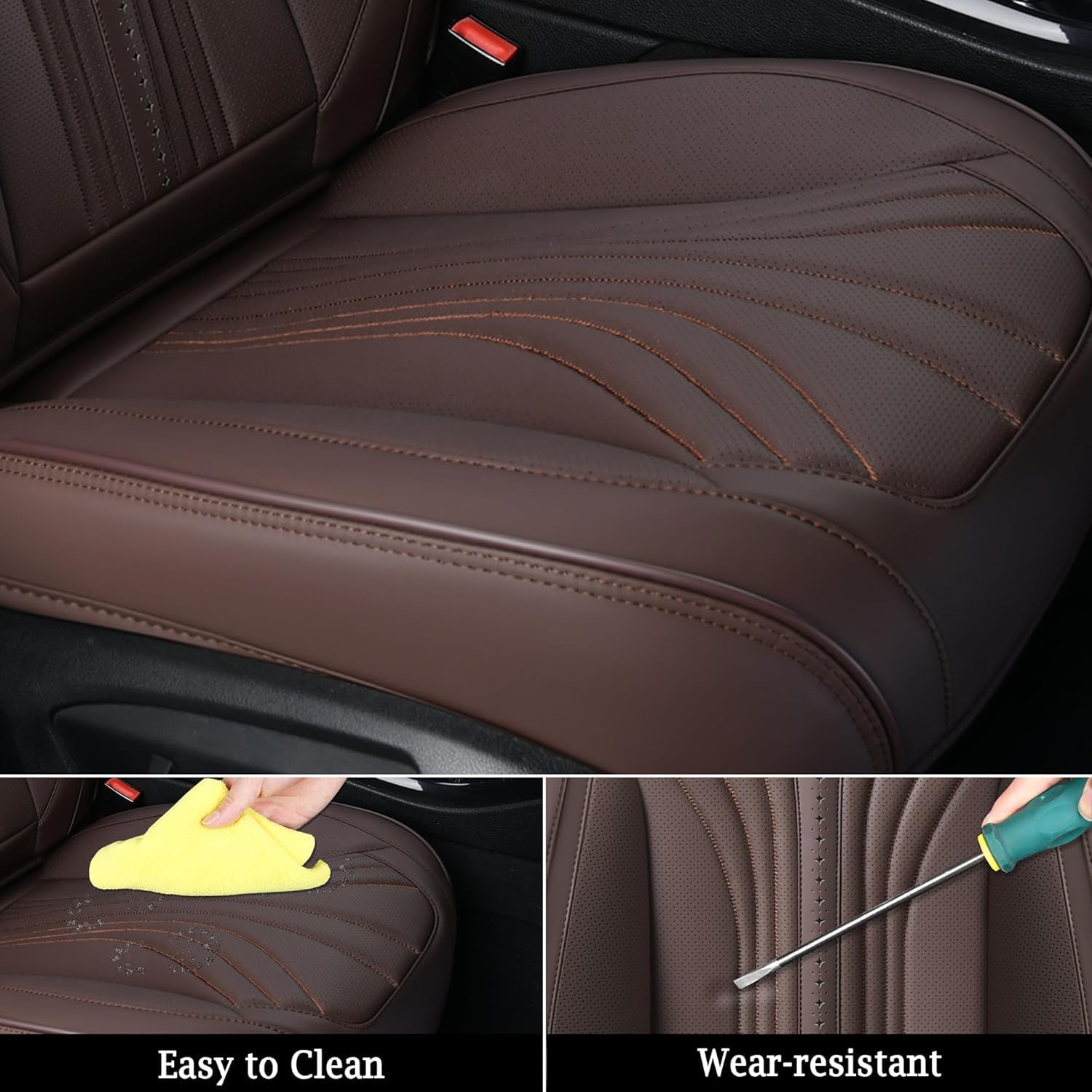 FLORICH Car Seat Covers, Leather Seat Covers Full Set, 5 Seats Universal Seat Covers for Cars, Waterproof Automotive Seat Protectors, Coffee Car Seat Cushions Car Accessories for Most Cars Trucks SUV