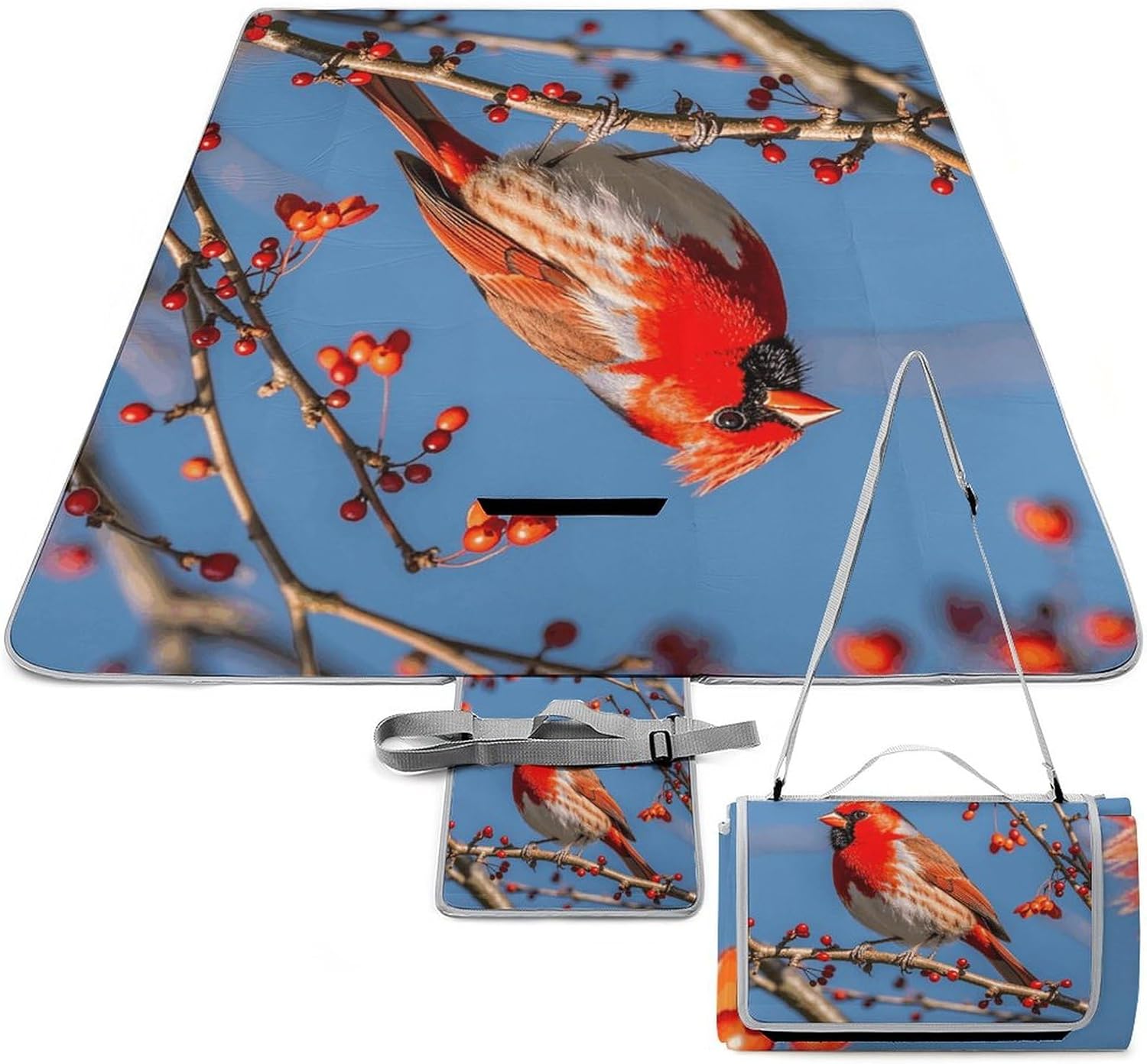 Outdoor Picnic Blanket Extra Large Beach Blanket Waterproof Picnic Mat Branch of Cardinal Tree Camping Blanket Portable with Carry Strap Park Blanket for Grass Camping Park