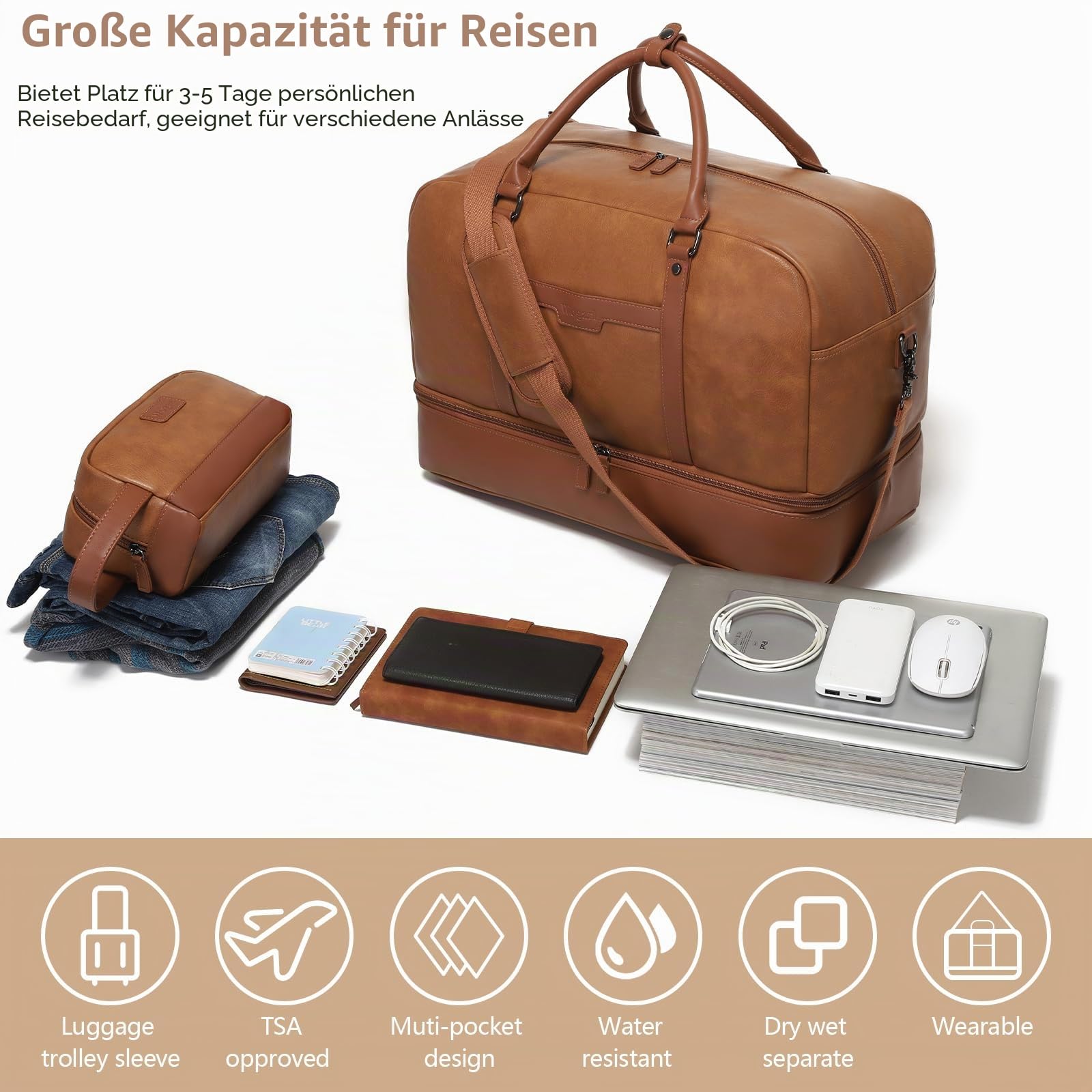 Wogarl Weekender Bag für Damen und Herren, große Übernachtungstasche, Reisetasche