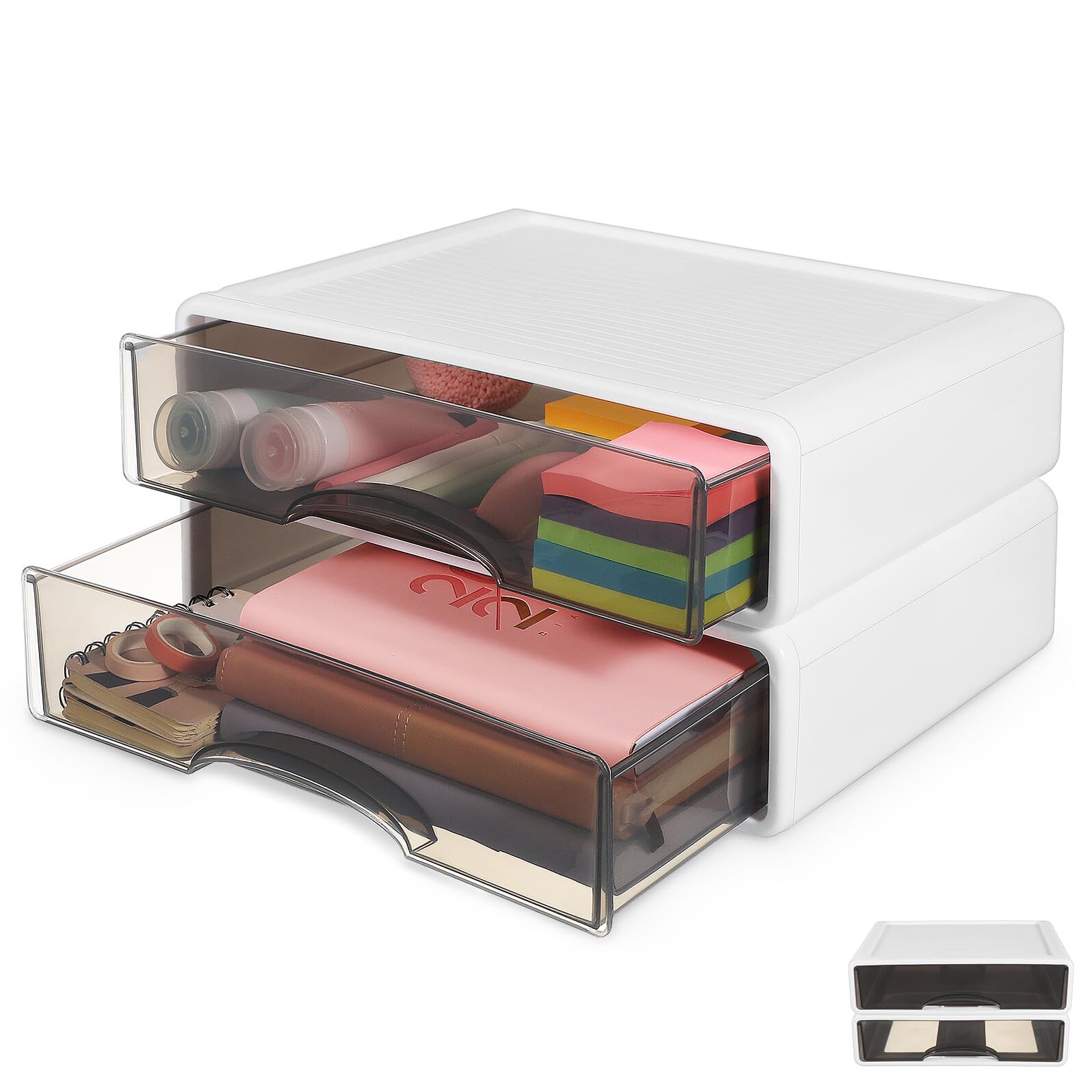 2 pezzi Portaoggetti Scrivania in Plastica Resistente Organizer Impilabili con Design Minimalista per Cancelleria Makeup e Documenti