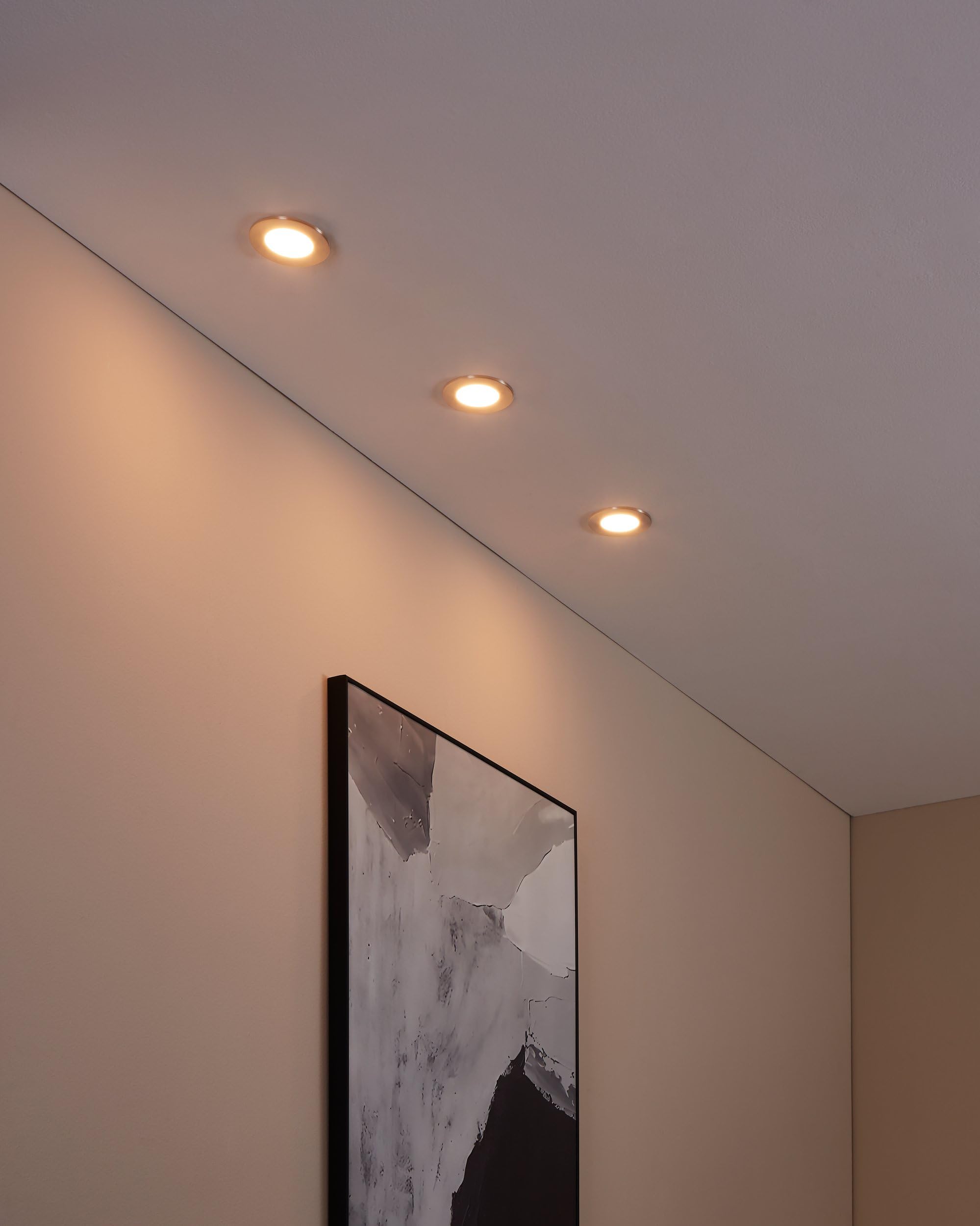 EGLO connect.z Smart-Home 3er-Set LED Bad-Einbaustrahler Fueva-Z, Ø 85 mm, ZigBee, App und Sprachsteuerung Alexa, warmweiß-kaltweiß, dimmbar, 3 Metall Einbauspots nickel-matt, IP44