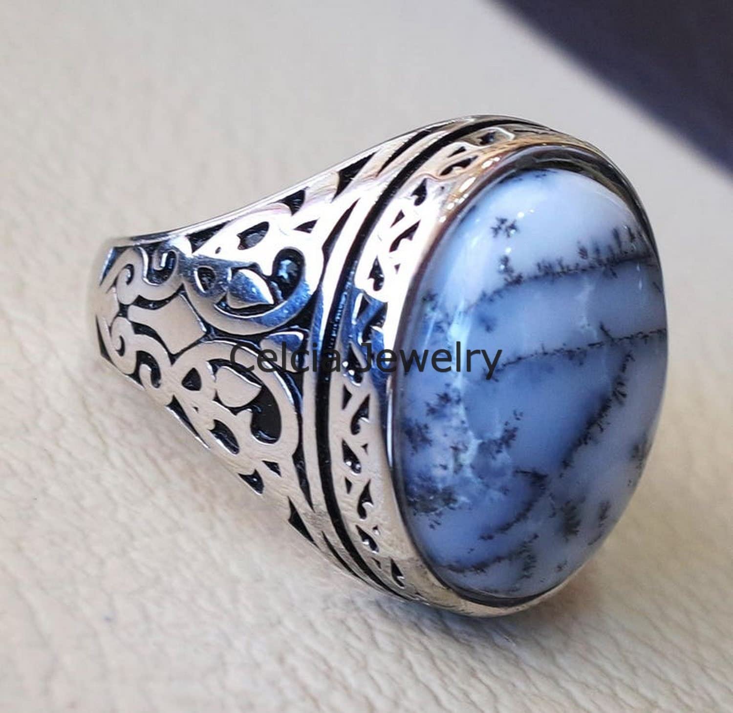 Anello ovale cabochon pietra preziosa viola agata ametista, anello di dichiarazione, anello sigillo, regali per la festa del papà, anello d'argento ossidato, regali di pietra di nascita di febbraio