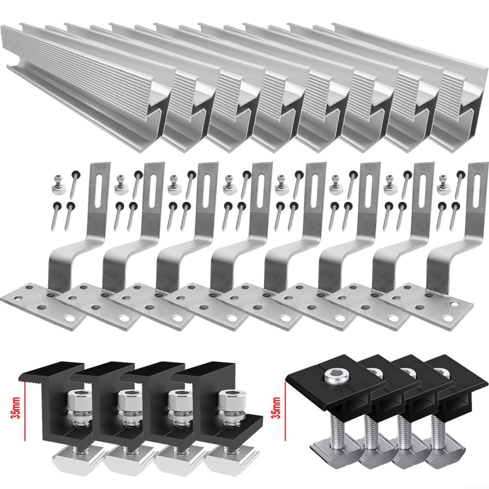 DAZZLEEX 10 Morsetti Terminali Per Pannelli Solari In Lega Di Alluminio – Accessori Montaggio Fotovoltaico, Per Telaio Altezza 30mm, Colore Argento