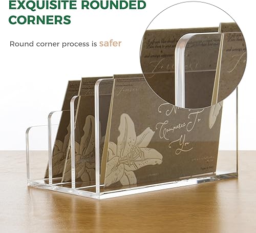 Miniatura 5 de 3 compartimentos de acrílico transparente - Clasificador vertical de letras y organizador de escritorio multifunción para facturas, documentos