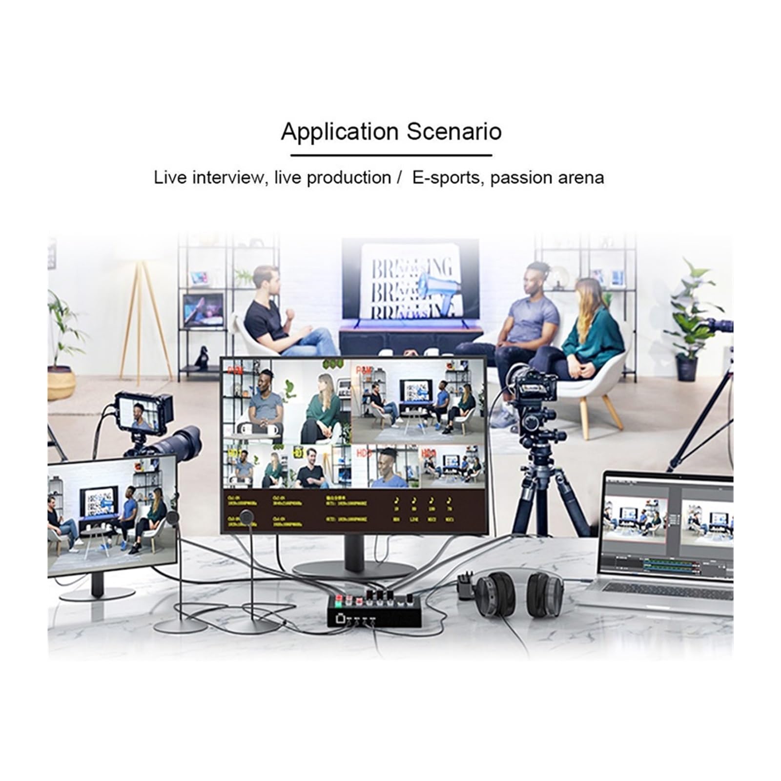 - Switcher video 4K 4 canali Multi telecamera Streaming Produzione live Mixer video Switcher Stazione di trasmissione Tipo C Registrazione per lo streaming di giochi e la registrazione multi-sorgente
