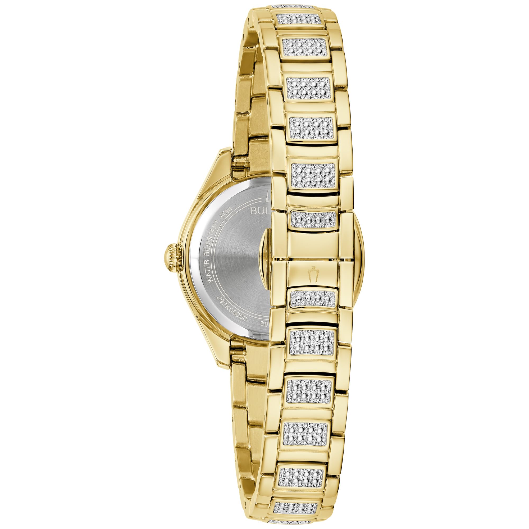 Bulova 98L306 - Reloj de pulsera con esfera de nácar de cristal y tono dorado, 28,5 mm, 98L306, Oro, 9 inches, Moderno