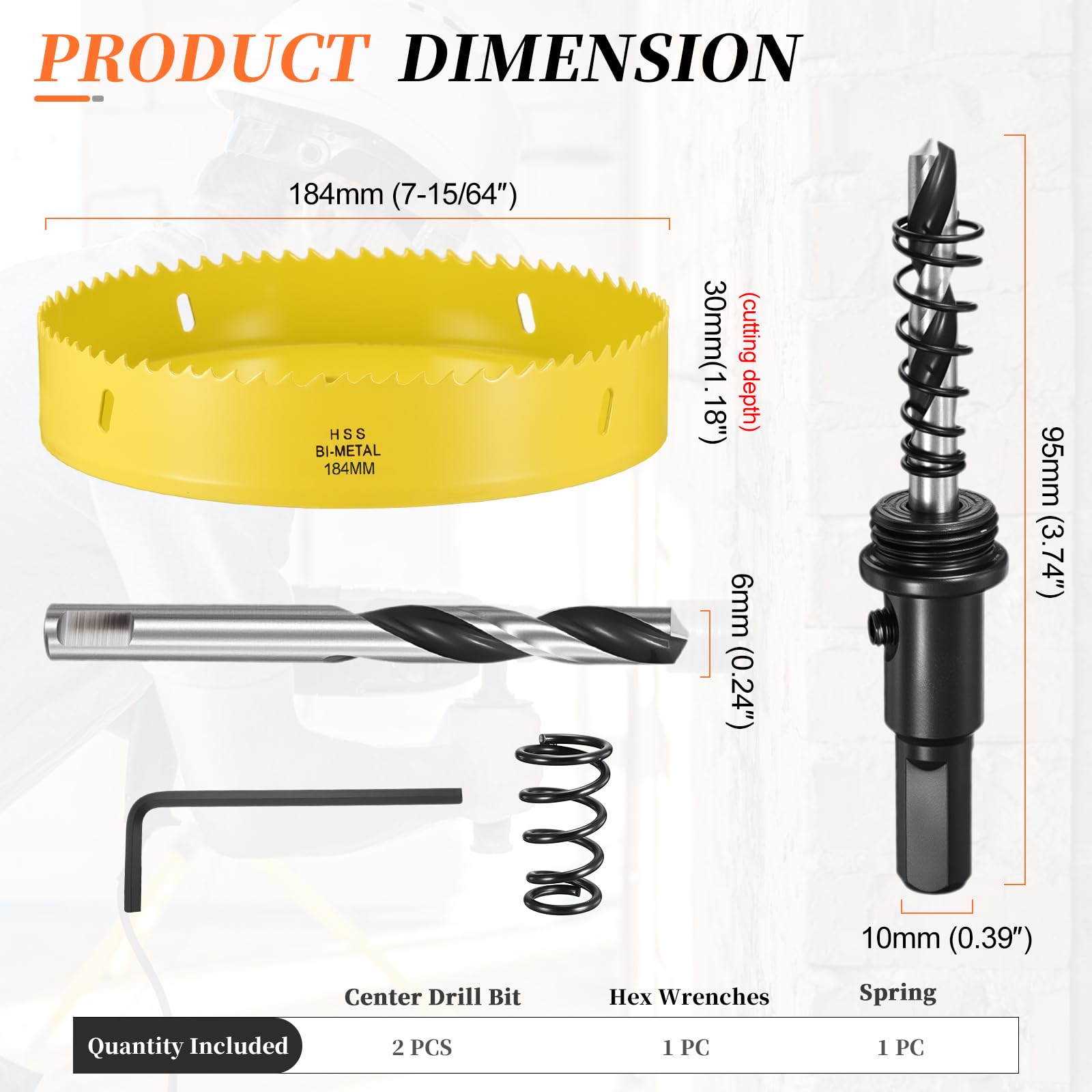 METALLIXITY Kit de Scies Cloche Bi-Métal 184mm (7-15/64") et Ressort Jaune