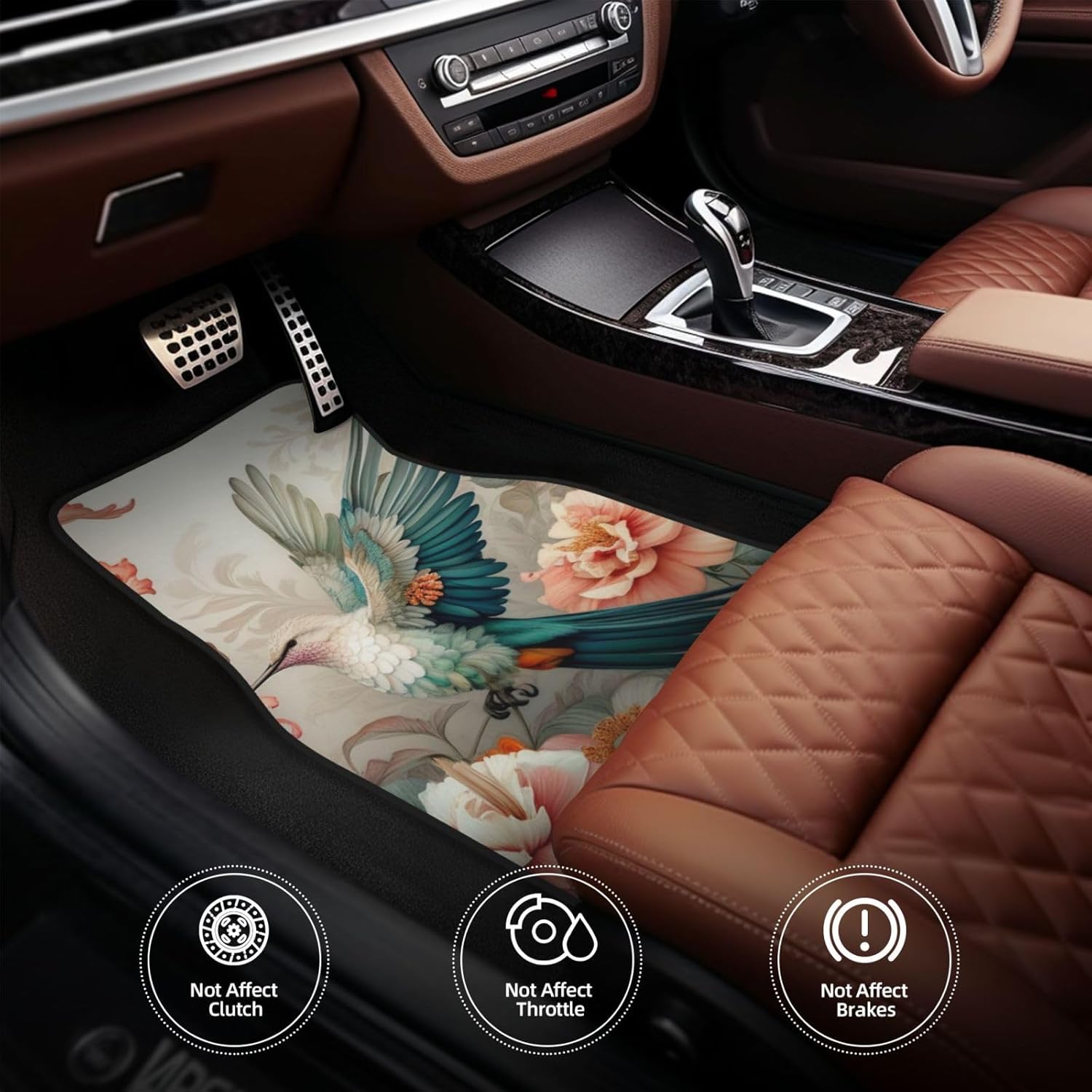 Artistic Fabric Car Floor Mats-Non-Slip Rubber Backing,Front (26.8x17.3in) & Rear (13x17.3in) Set-Water Absorbing, Durable Automotive Floor Liners with Stylish Patterns,Birds - Image 3
