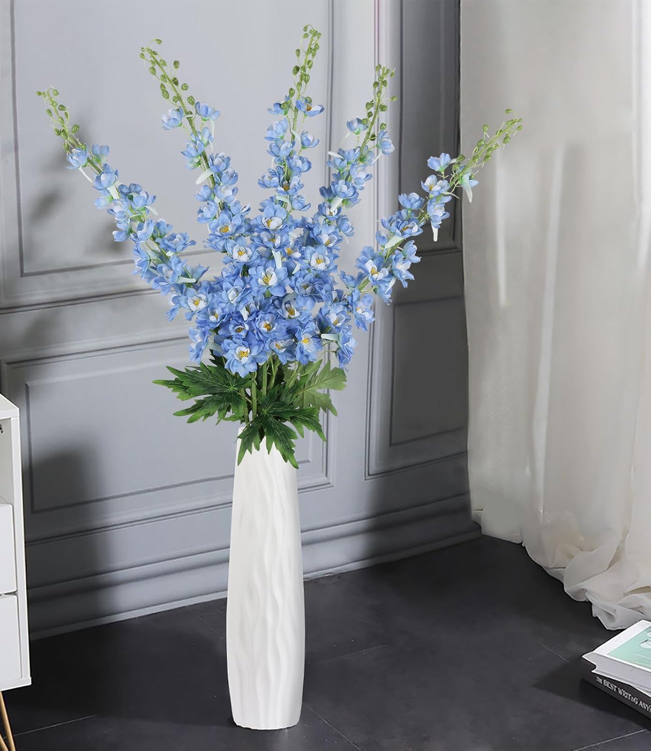 IPOPU 41.33 in Blue Delphinium Artificial Flowers 5 PCS Larkspur Artificial Flowers Silk Flowers Long Stem Flowers for Tall Vase Real Look Flowers for Home Wedding Home Decoration(Sky Blue)