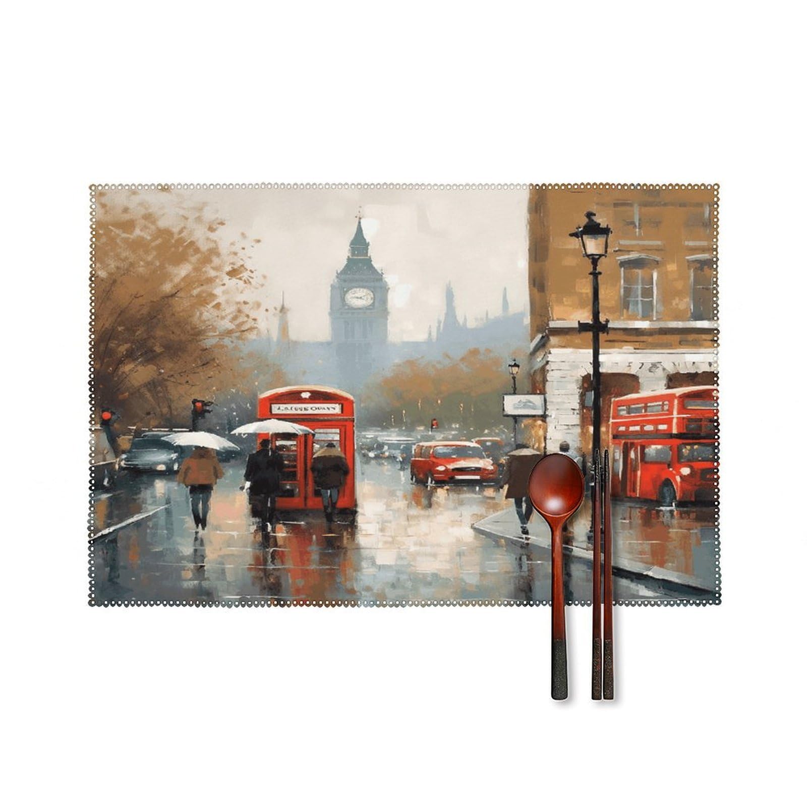 London Impression Placemats Set of 4 Heat Resistant Non-Slip Place Mats Reusable Dining Table Mats Canvas Place Mat Anti-Fading Waterproof Placemats for Dining Table Decor