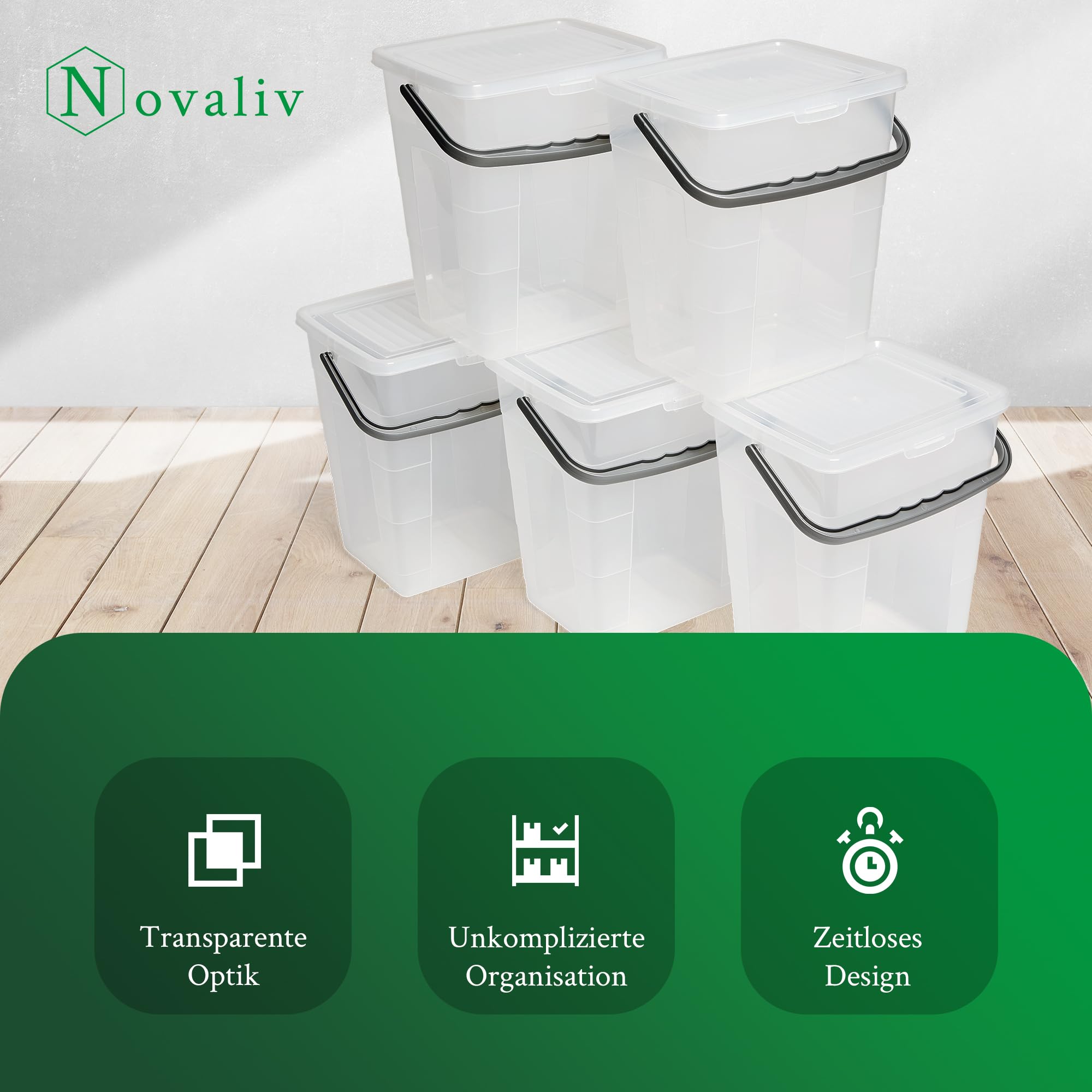 Novaliv 10x Waschmittelbox mit Deckel 7 Liter I Transparent I 23,5 x 18 x 26,5 cm I Box Waschpulver Aufbewahrungsbox mit Henkel Waschmittel Aufbewahrung Waschmittelbehälter Waschpulverbehälter
