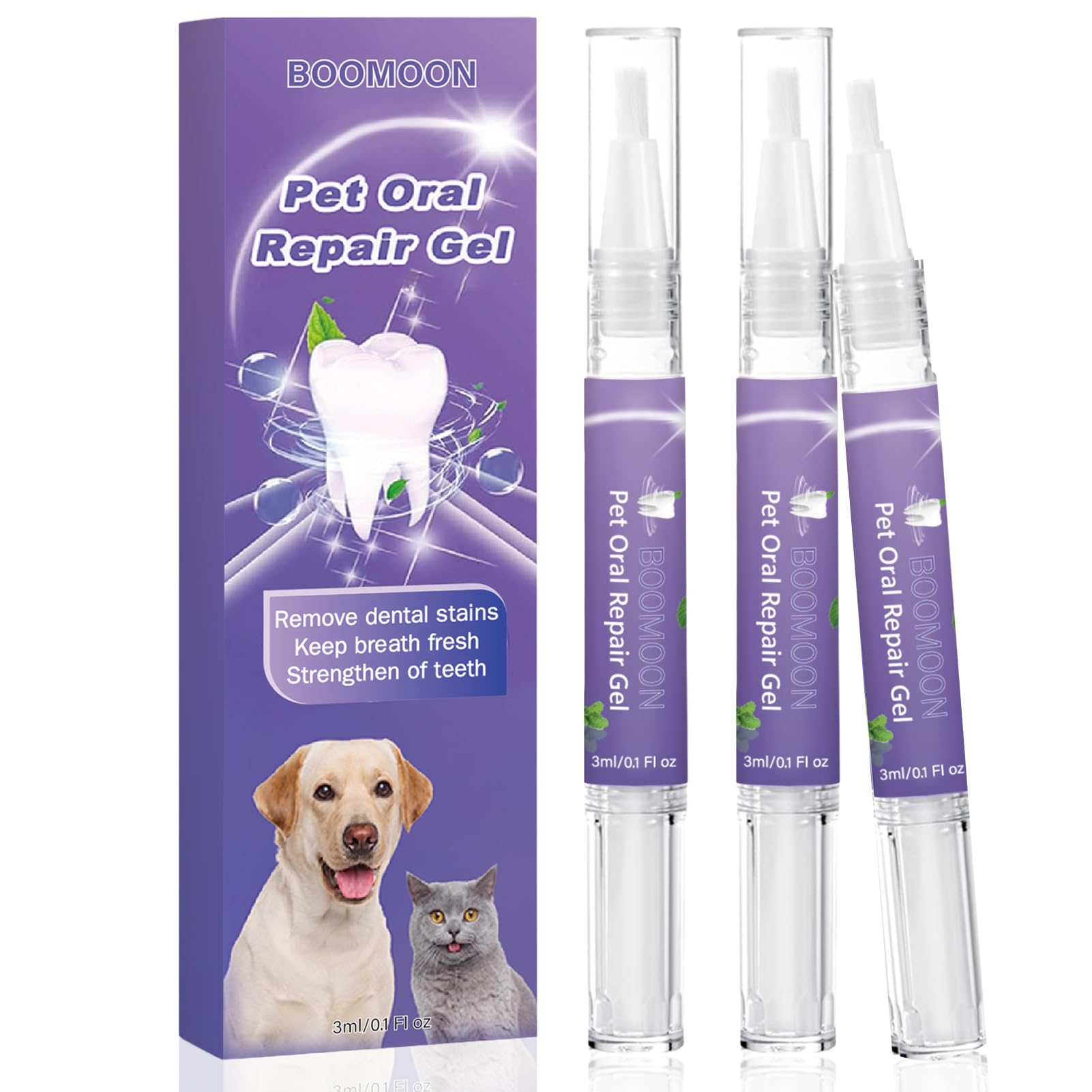 3PCS pet oral repair gel, gel réparateur oral Pet pour éliminer la mauvaise haleine, lutter contre le tartre, sans se brosser les