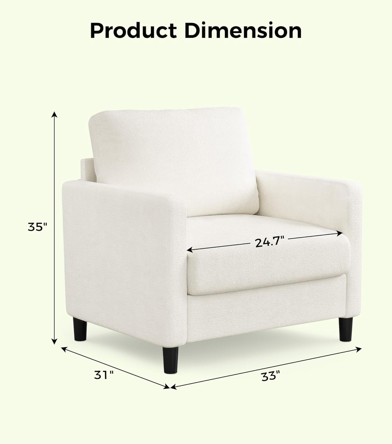 Welzona Sofa Accent Chair, 33" Reading Chair for Bedroom, Tool-Free Setup Living Room Accent Chairs, Comfy Arm Chairs Living Room, All-Wood Reading Nook, Beige