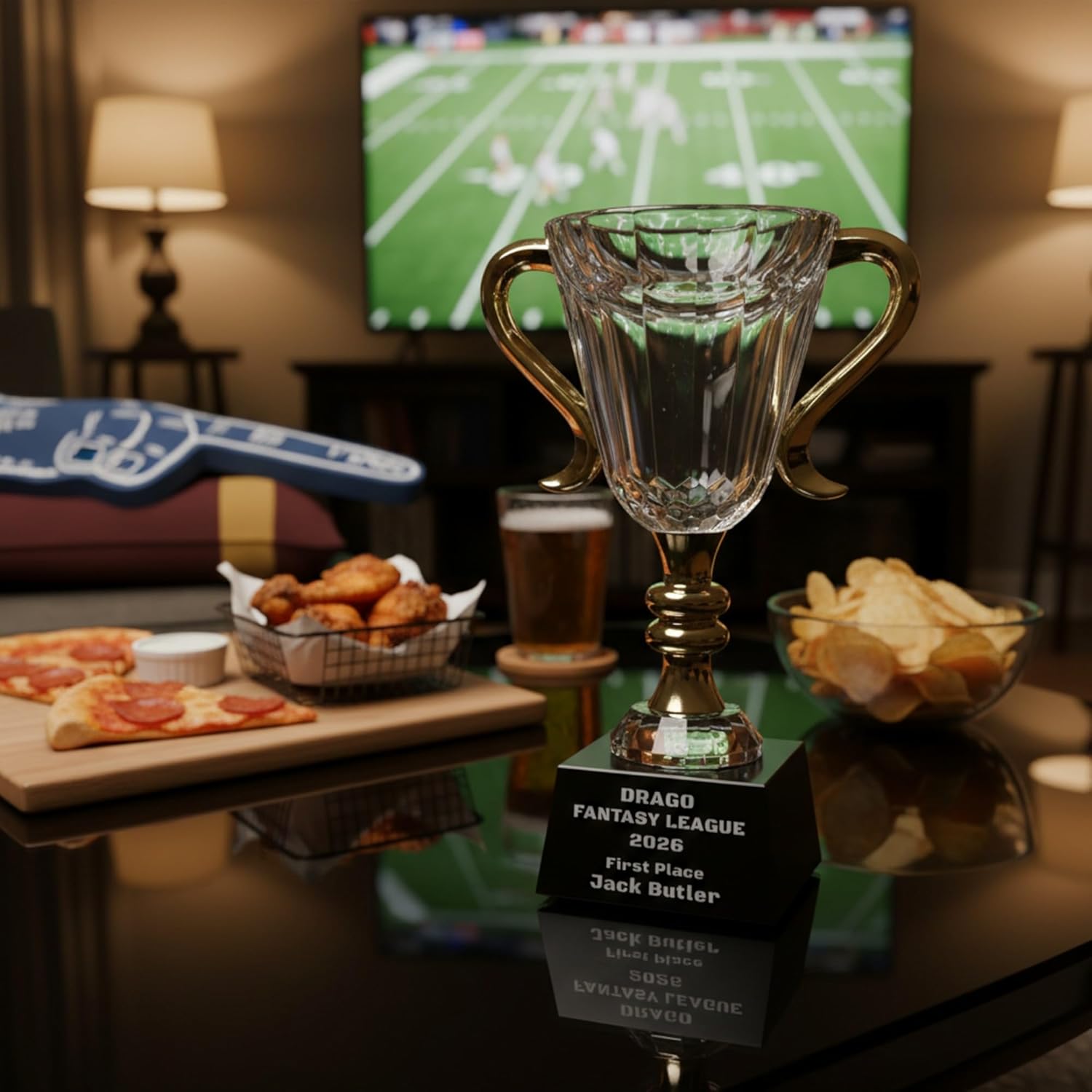 Personalized 8 1/2" Crystal Trophy Cup, Custom Engraved Elegant Glass Trophy for Fantasy Football, Poker Tournaments, Gaming Competitions